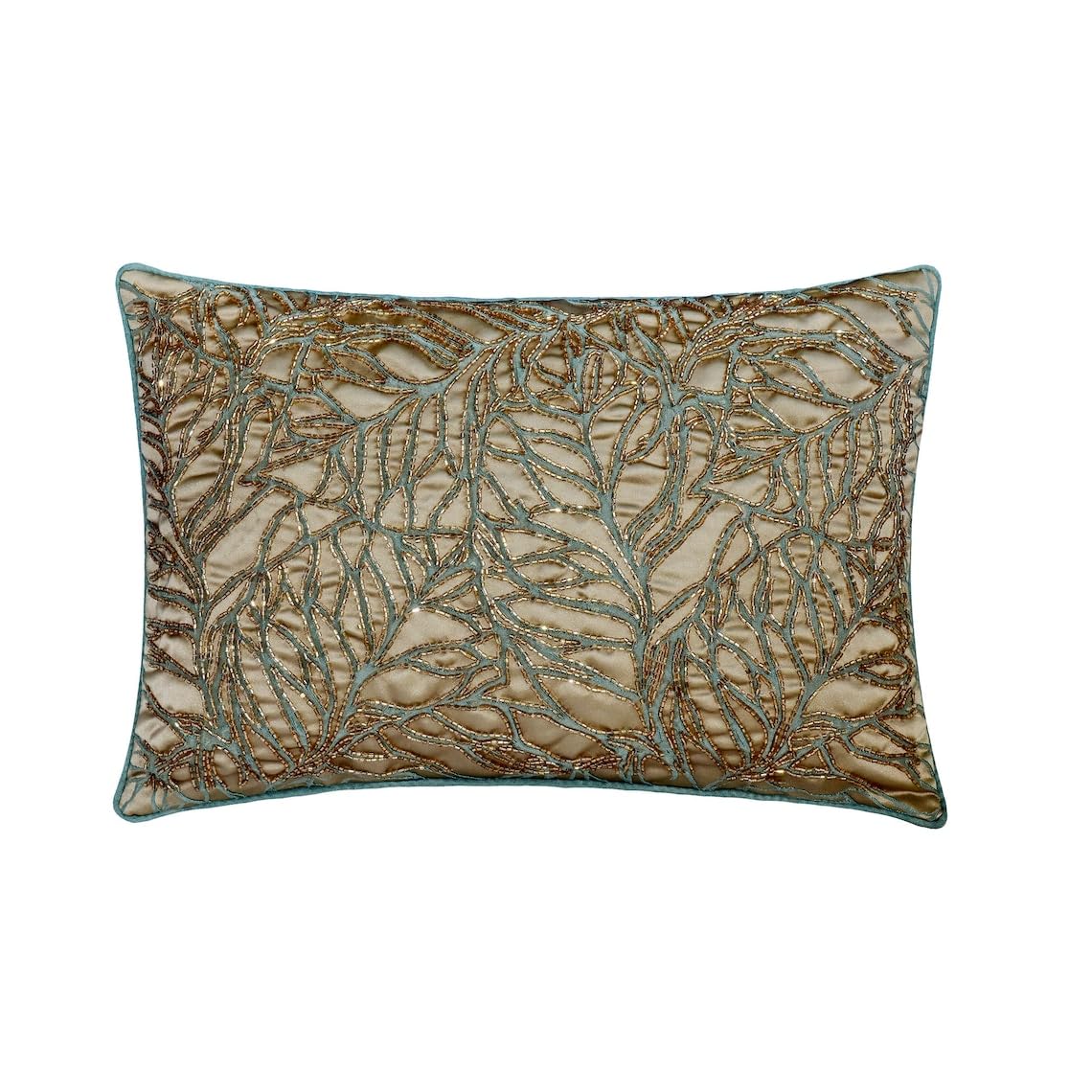 The HomeCentric Decorative Blue 30x50 cm (12"x20") Lumbar Cushion Covers, Jacquard Floral & Beaded Lumbar Cushion Covers, Abstract Pattern Modern Style - Zehra โ image 1