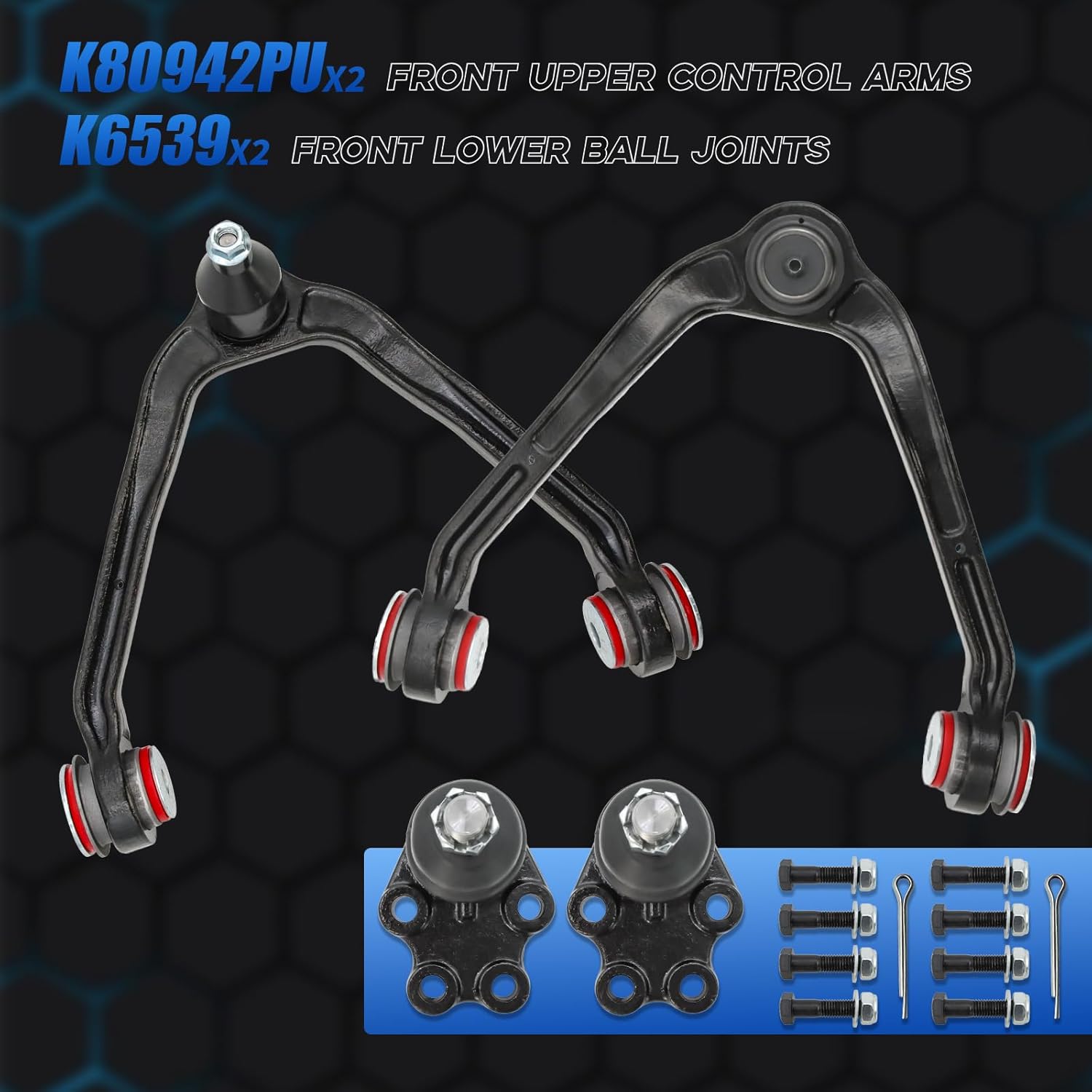 12PCS RWD Front End Suspension Kit for 1999-2006 Chevy Silverado GMC Sierra 1500 2WD, Upper Control Arms w/Ball Joints Suspension Kit Replacement - PU Bushing K80942