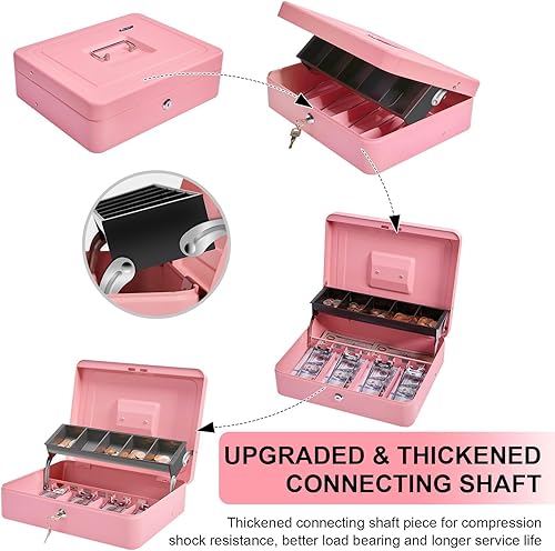 Miniatura 7 de Caja de dinero de metal con bandeja y cerradura de llave, cajas de efectivo con bloqueo escalonado, caja de seguridad duradera con llave, 4 billetes