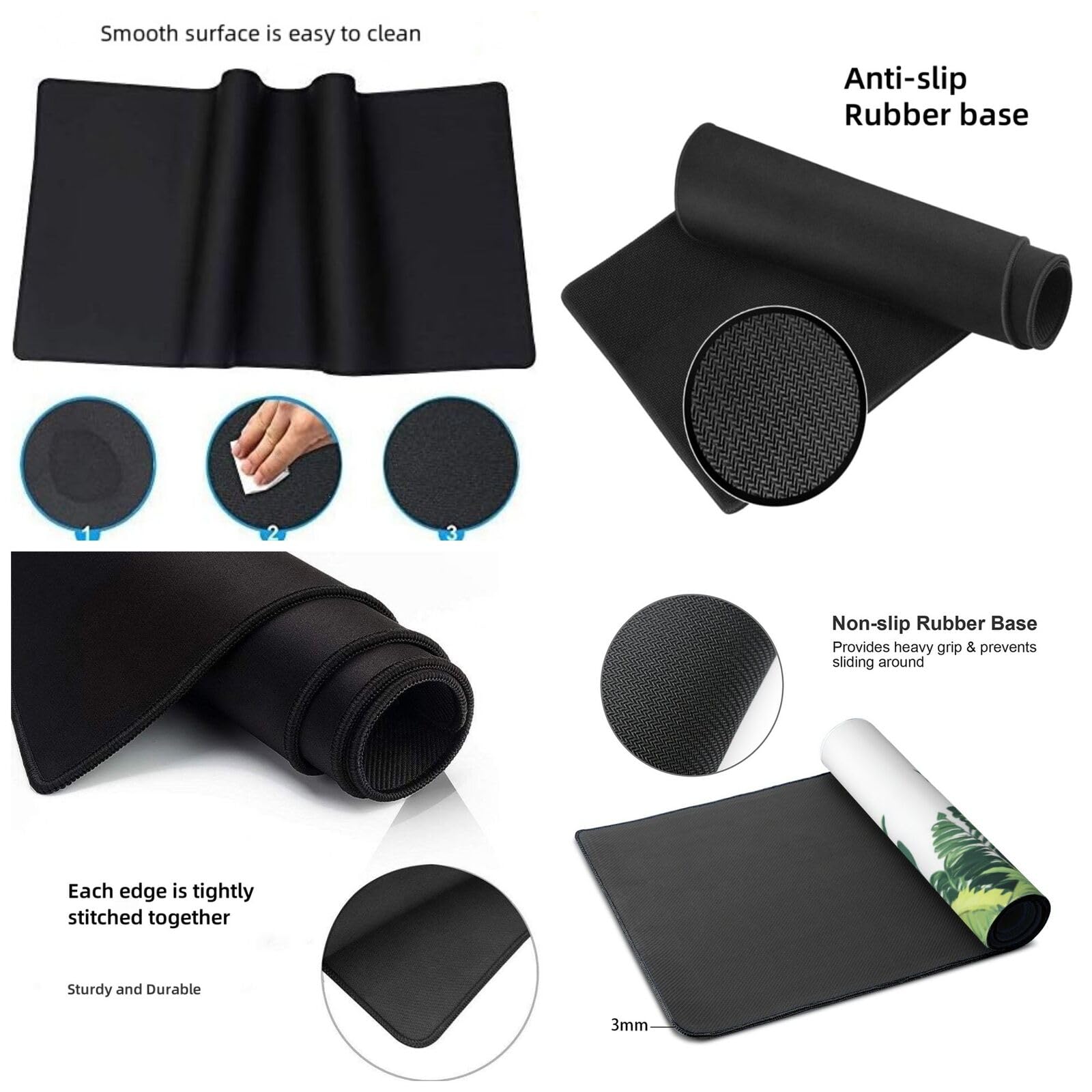 Tapis de Souris XXL 90 x 40 cm, Vert & Feuille Tapis de Bureau G667