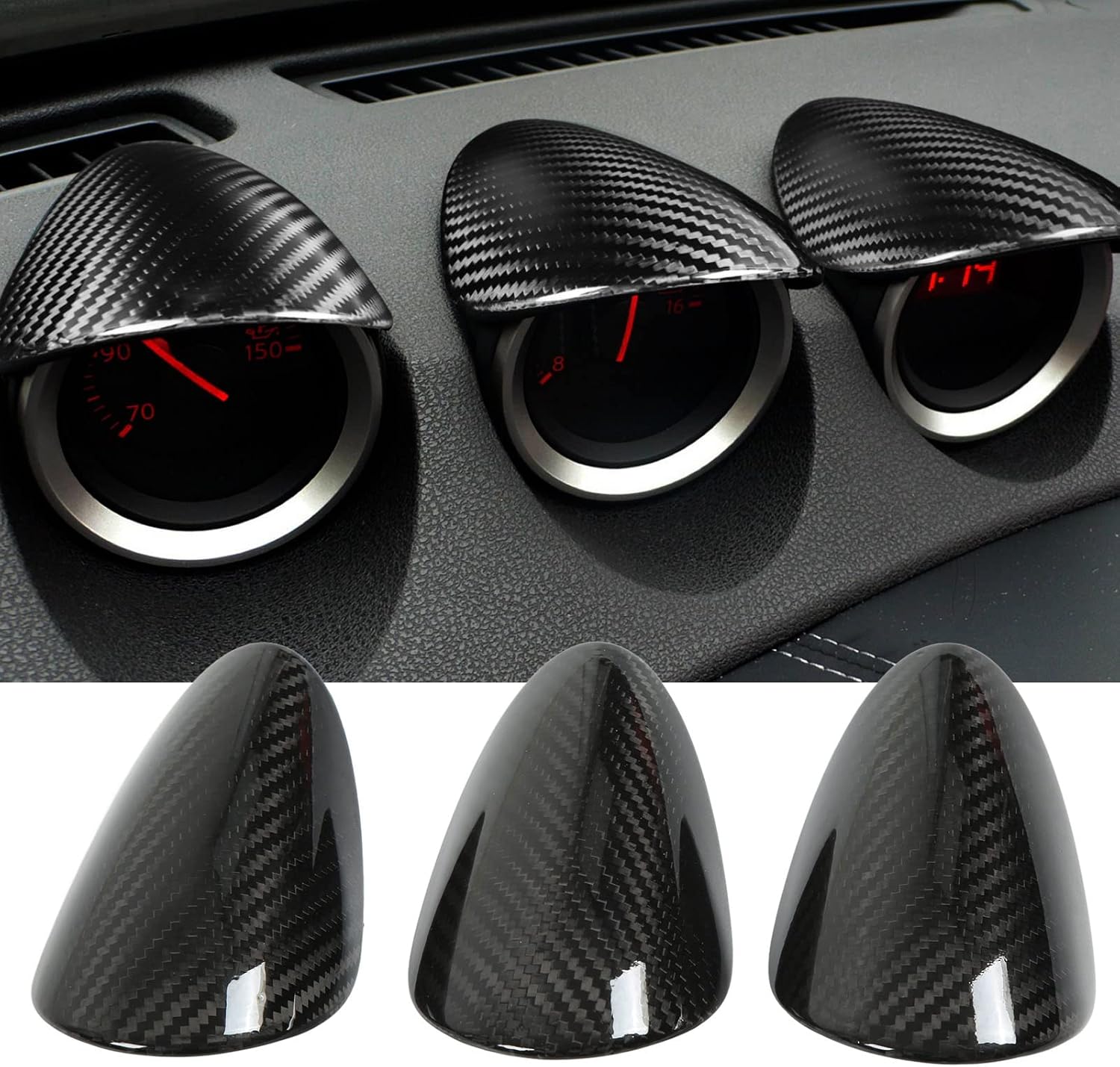 Dashboard Gauge Trim, Car Dashboard Gauge Cover Decoration Carbon Fiber Replacement for 370Z Z34 2 Door Coupe LHD 2009‑2020 (Upper)