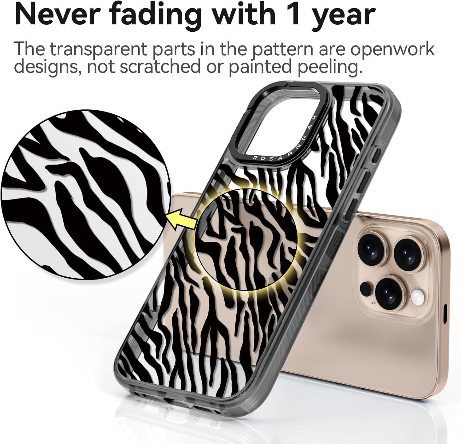 Rosarnnah for iPhone 16 Pro Max Case Aesthetic Black, Black Zebra Print image 5