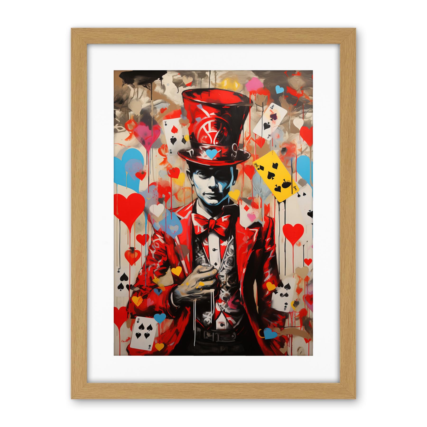 Artery8 The King of Hearts Modern Magician Magical Artwork Playing Cards Artwork Framed Wall Art Print 18X24 Inch