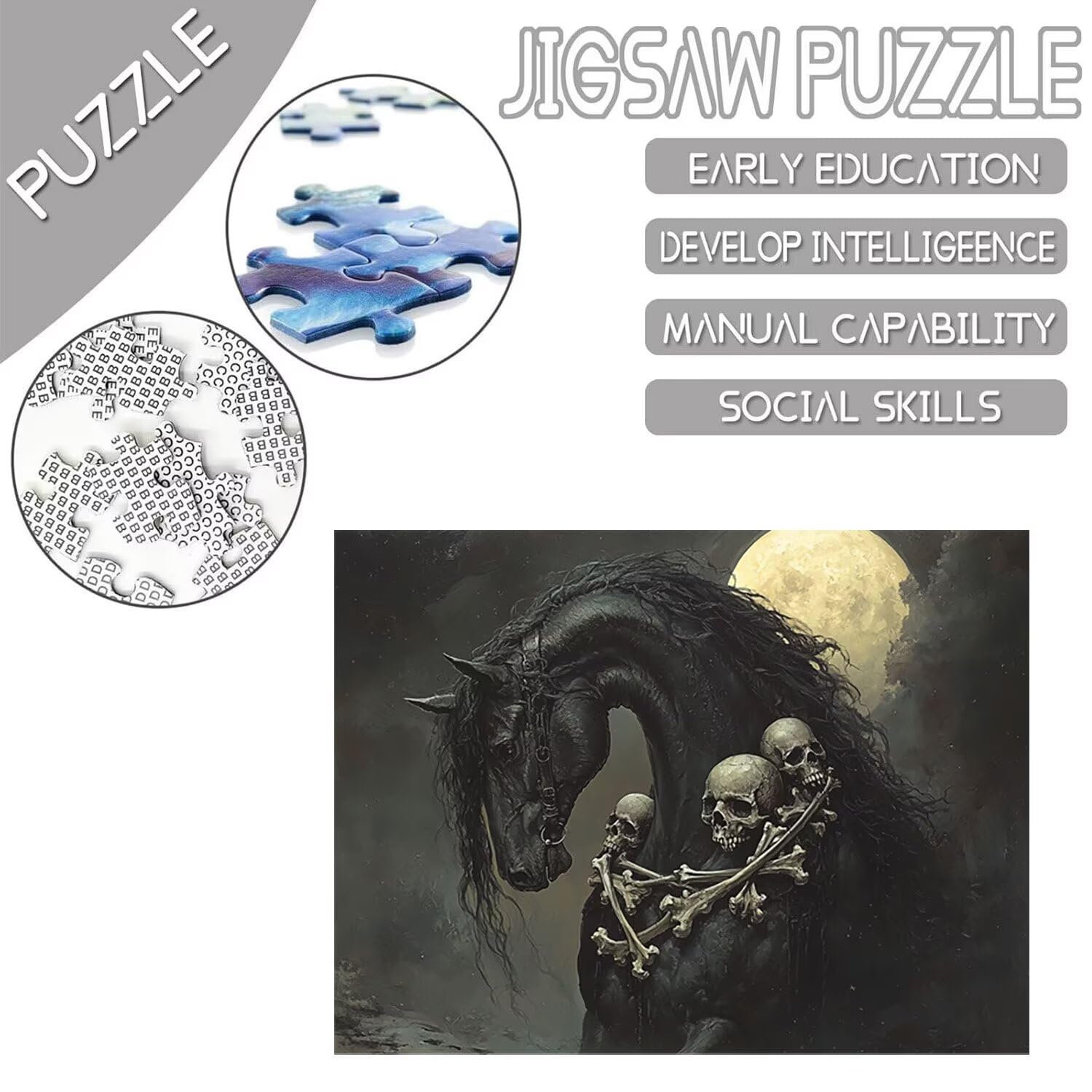Puzzle 87x57cm, 1500 Pezzi di Puzzle per Adulti, Regalo di Anniversario, Regalo di Natale, Decorazione Della Casa, Prevenzione Della Degenerazione Cerebrale Negli Anziani (Cavallo scheletrico) w-493