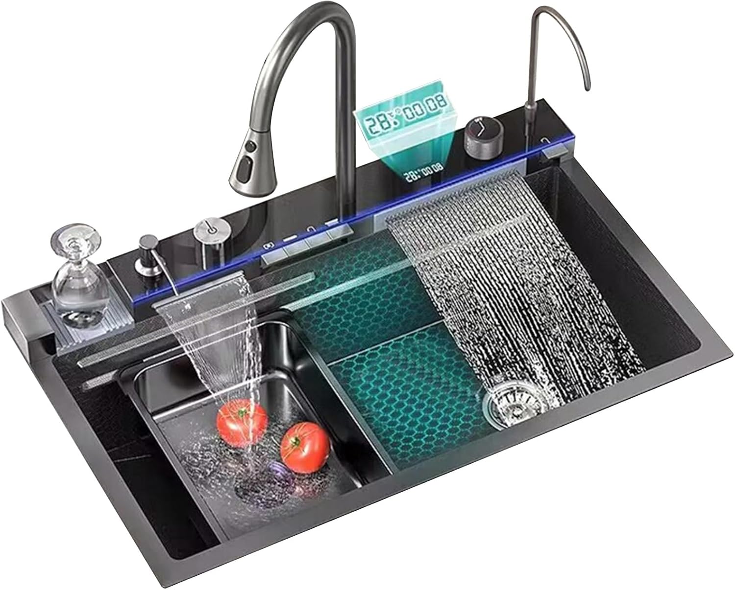 Waterfall Kitchen Digital Display Sink Integrated Raindance Faucet