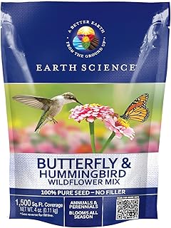 Earth Science Butterfly & Hummingbird Wildflower Seed Blend - 4oz - Premium Flower Seeds to Attract Bees, Butterflies, Hummingbirds & Native Pollinators - Non GMO