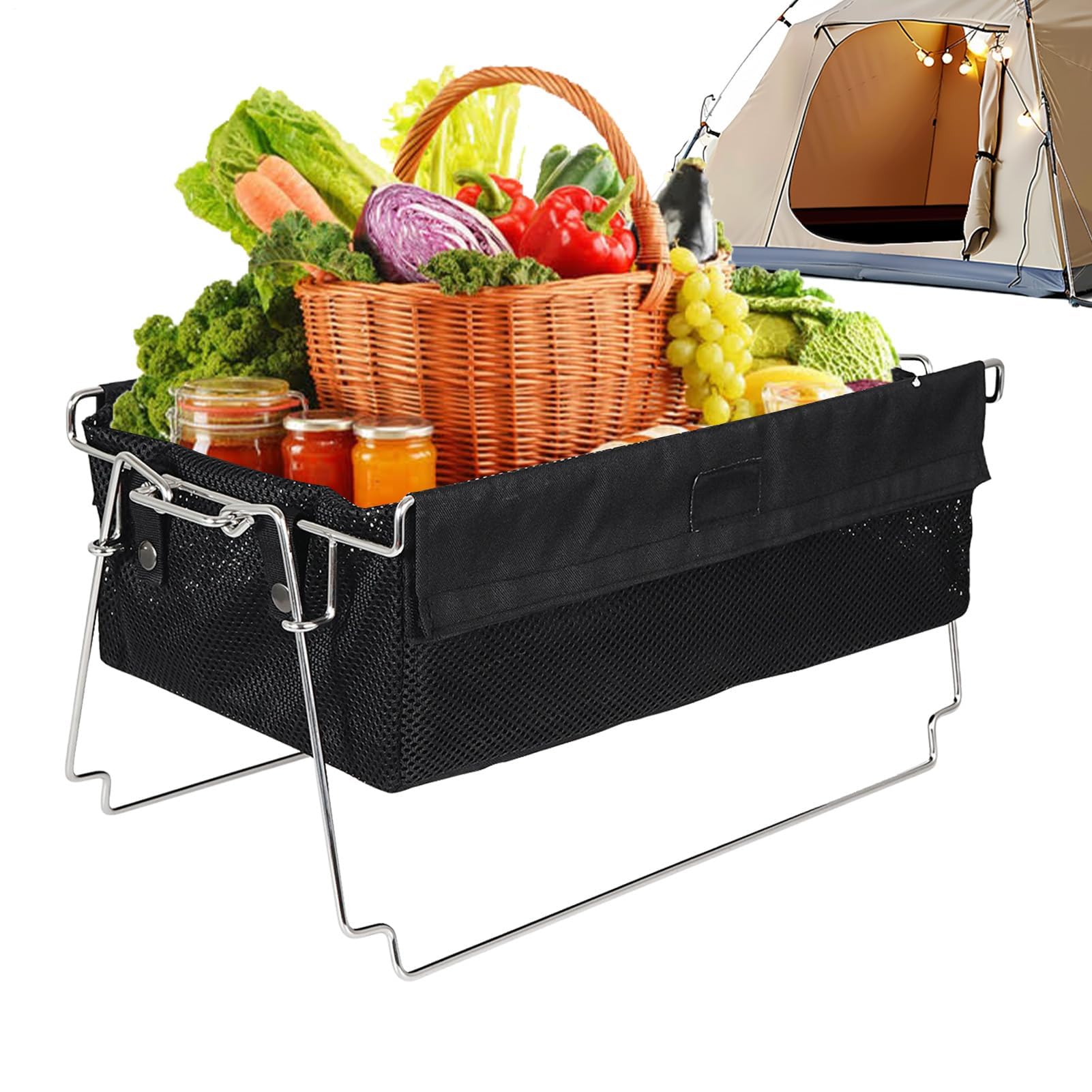 Cestas de almacenamiento plegables, bolsa portátil para almacenamiento de mesa de viaje, ideal para mujeres y hombres, contenedor de transporte de camping al aire libre, versátil y ahorra espacio