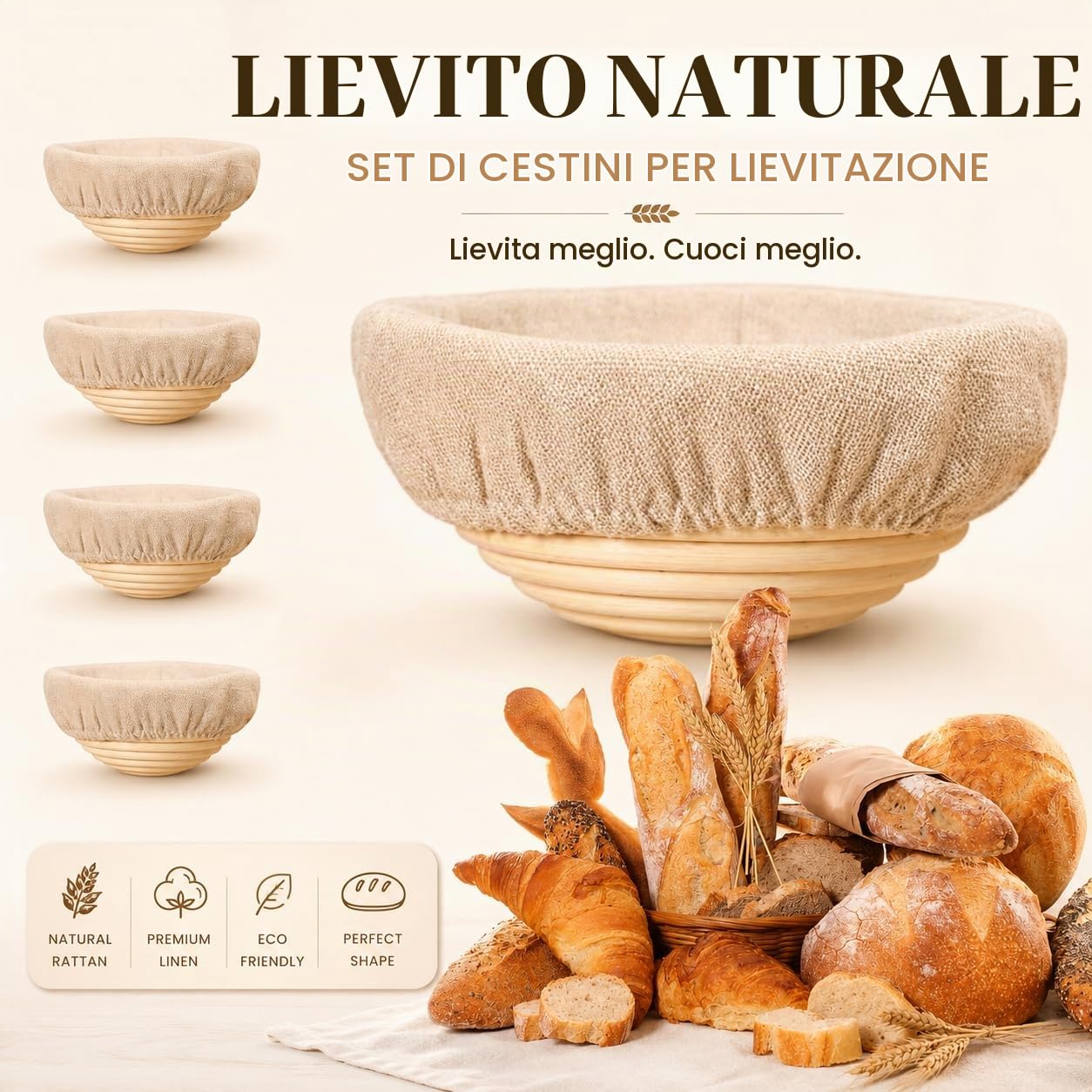 Banneton - Cestini per lievitazione del pane, 6 pezzi, piccoli cestini per lievitazione con rattan naturale, per panettieri professionali e casalinghi