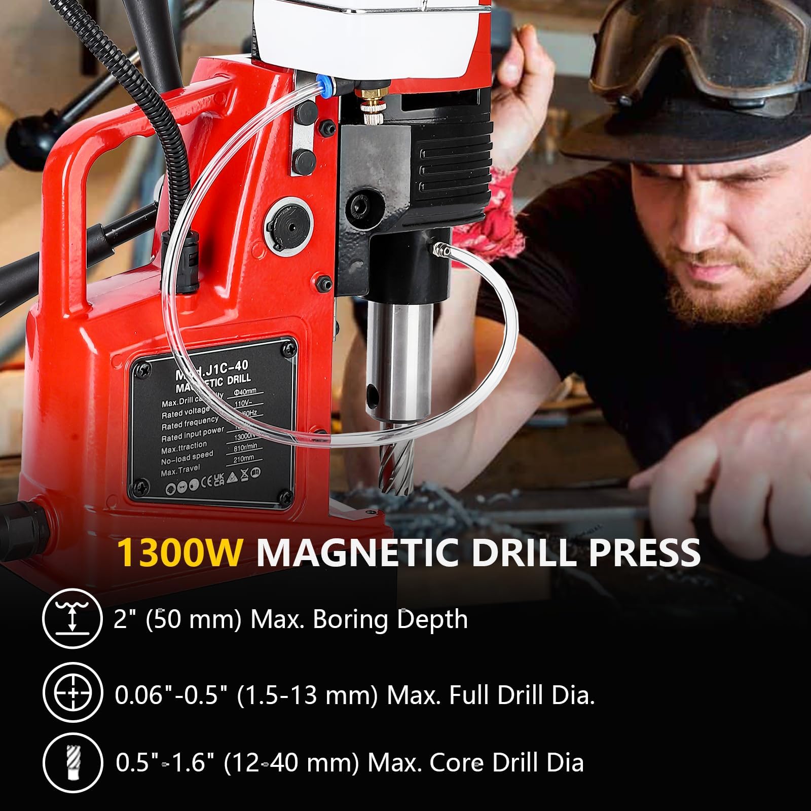 Trapano Magnetico, 1300 W, Portatile, 1,57" Diametro, 810 Giri/Min, Potente per Metallo, Legno e Edilizia