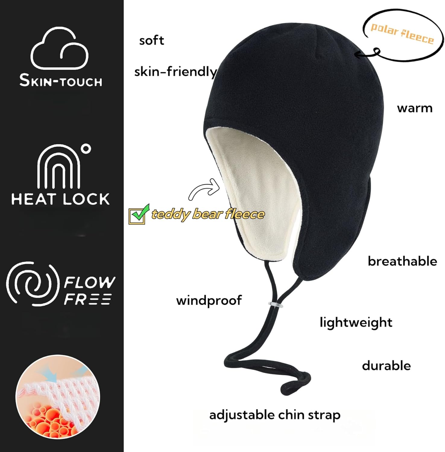 LLmoway Mens Womens Warm Fleece Beanie Soft Winter Hat with Ear Flaps Windproof Ski Snow Cycling Skull Cap Helmet Liner - Image 2