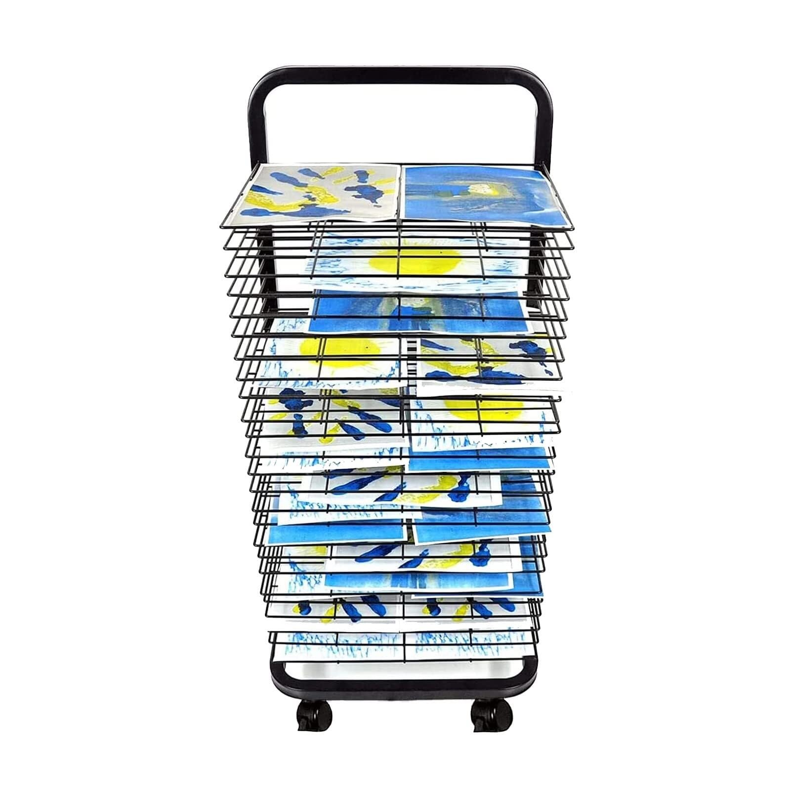 JYHHGDS Art Drying Rack On Wheels, 25 Shelves, Black Powder Coating Finish, Mobile Art Shelf Storage Rack for Schools, Art Clubs, and Studios