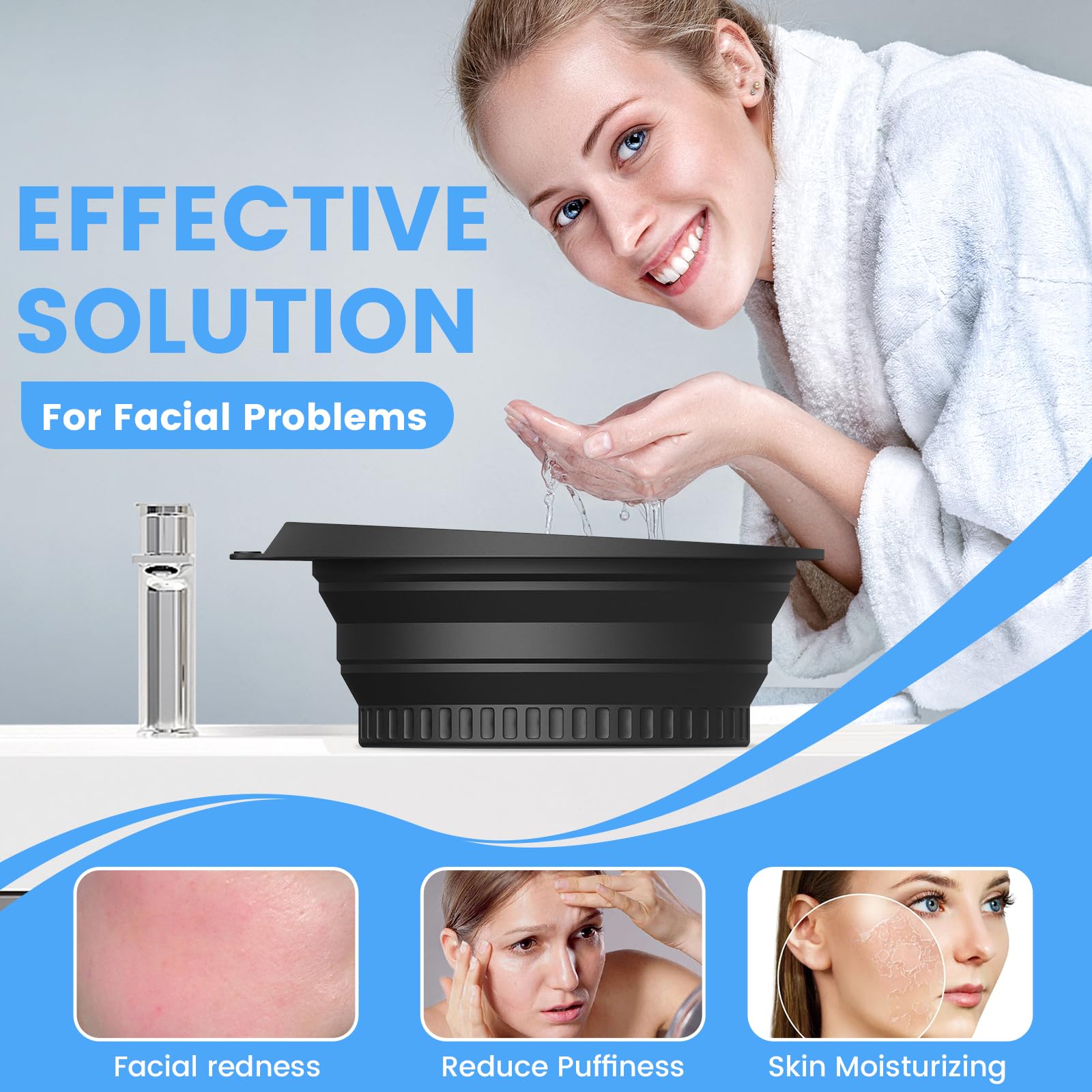 Cuenco Facial para Hielo, Cuenco de Hielo para Cara, Cuenco de Baño de Hielo Facial Silicona, Portátil Lavabo Plegable Cuenco Facial para Hielo Calmar la Piel