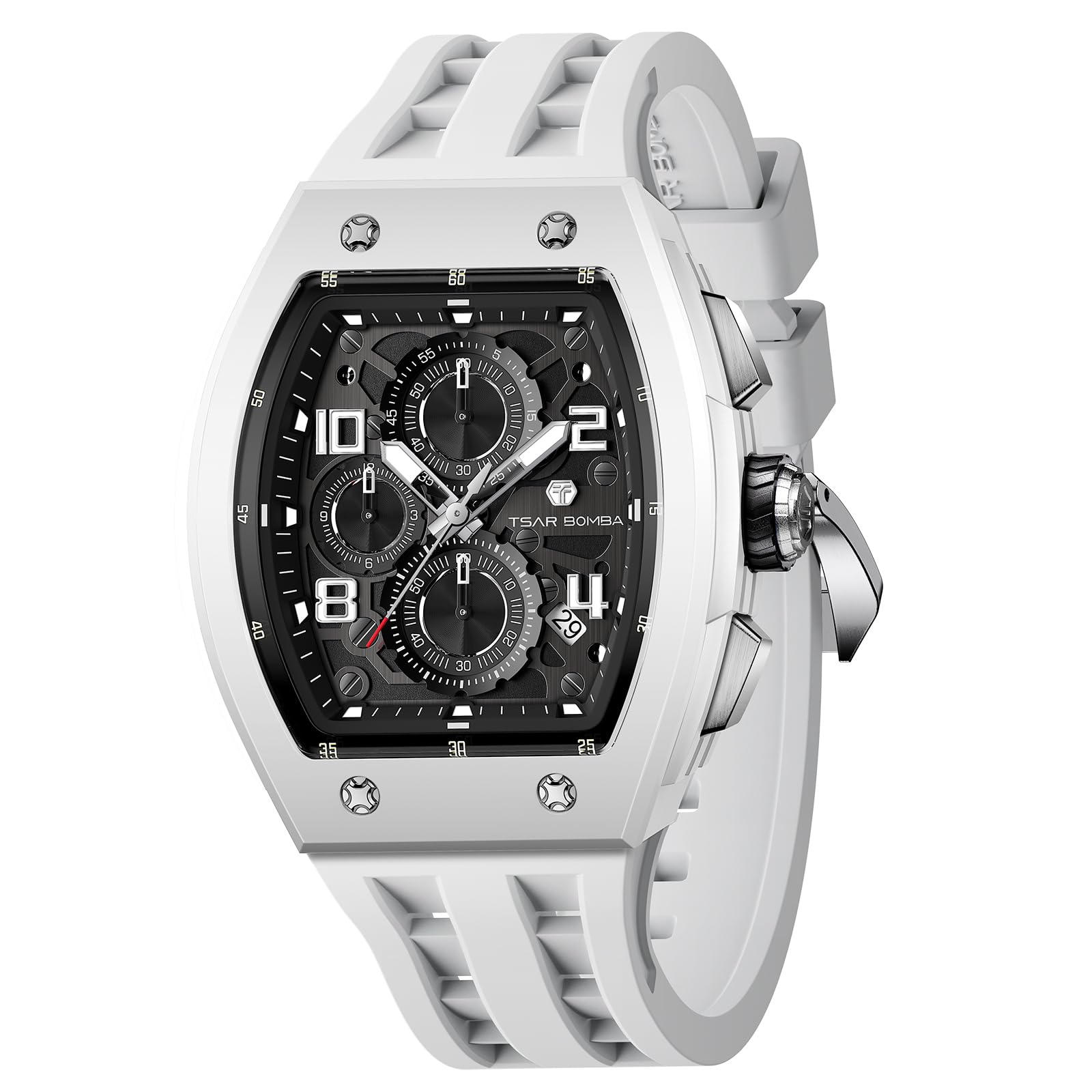 TSAR BOMBA Luxusuhr für Herren mit Quarzwerk, leuchtendem Zifferblatt, 5 ATM wasserdicht, Silikonarmband – Business-Herrenuhr als Festtagsgeschenk