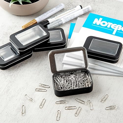 Miniatura 4 de RW Base - Contenedores rectangulares de lata de 4.5 onzas, 100 cajas de lata duraderas con tapas, tapas transparentes para ventana, bordes