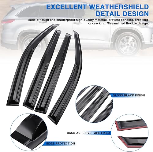 Miniatura 6 de MotorFansClub Deflectores de visera de ventana, protectores de lluvia aptos para Highlander 2014 2015 2016 2017 2018 2019 deflectores de ventana de