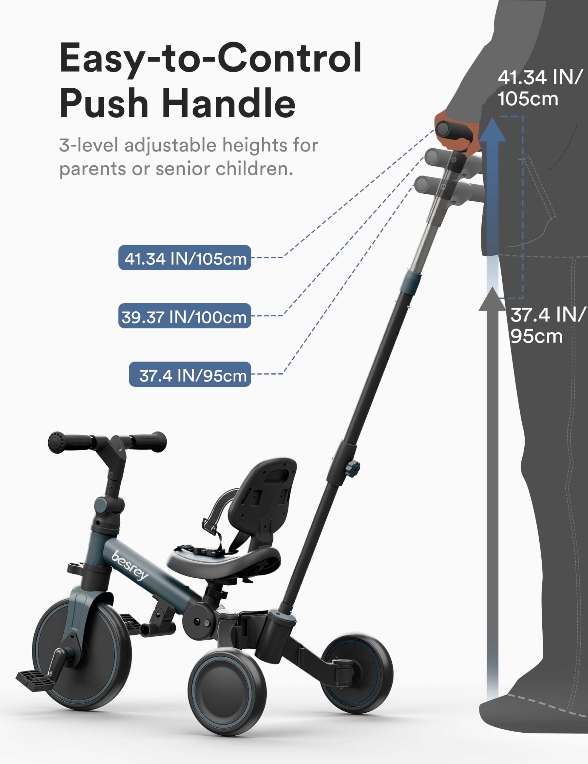 besrey Bicicleta para niños pequeños con manija de Control Parental para niñas y niños de 1 a 3 años, Triciclo para niños, Triciclo para niños pequeños con Pedal extraíble, Asiento Ajustable