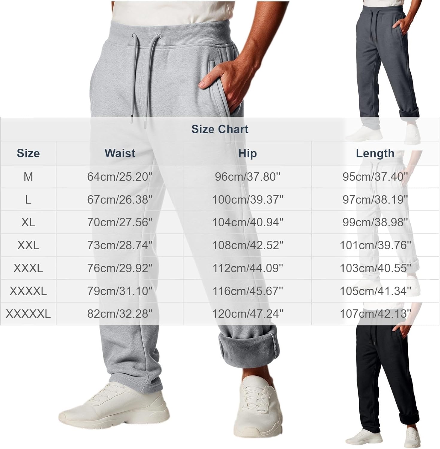 Mens Fleece Lined Sweatpants Elastic Drawstring Waist Warm Trousers | Thick Thermal Interior,Zipper Pockets,Solid Color,Regular Fit,for Winter Casual Wear,Cold Weather Jogging,Daily Commuting