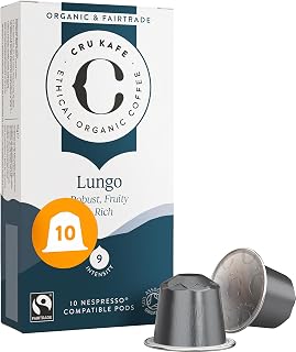 Lungo Espresso Strong USDA Organic Espresso Coffee Capsules (10 Pods) Fairtrade Coffee Pods Compatible with Nespresso Original Line and Pixie Machines
