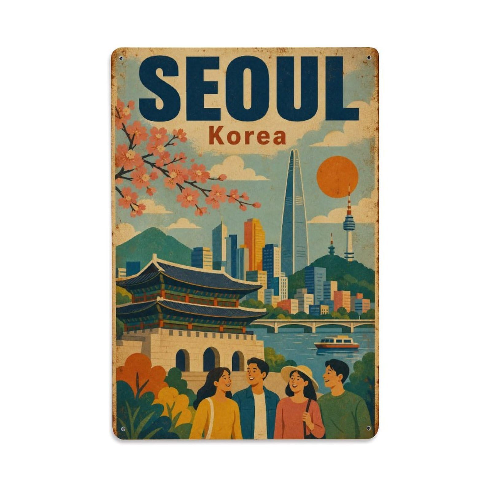 Seoul Korea Traditional Village Heritage Travel Metal Tin Sign
