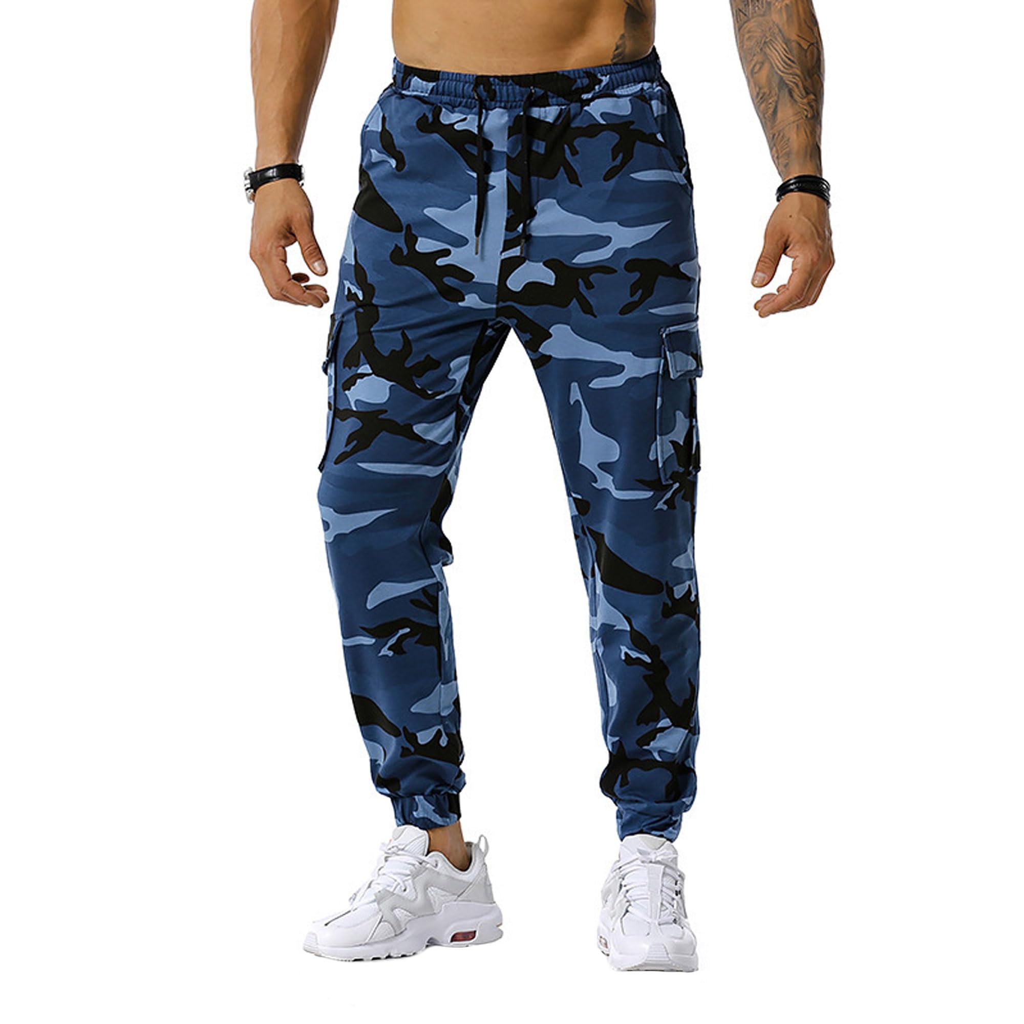 Jueshanzj Men's Sweatpants Camouflage Jogging Pants Outdoor Denim Blue XL