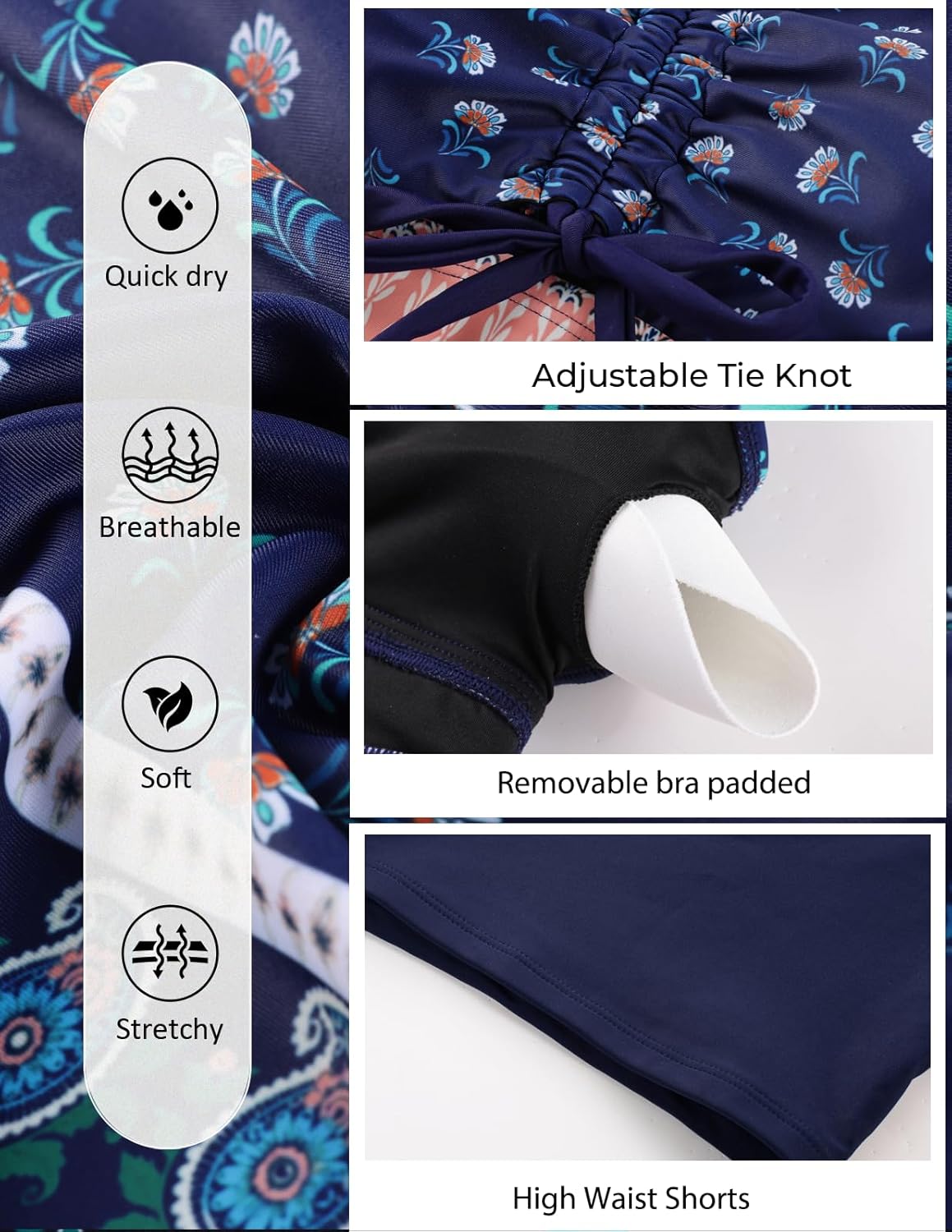 Hanna Nikole Womens Plus Size Tankini Swimdress Two Piece Tummy Control Flowy Swimsuit with Boyshorts - Image 3