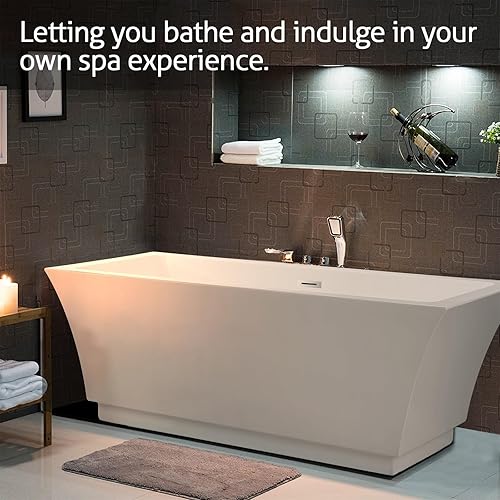 Miniatura 2 de Vanity Art Bañera independiente de 59 x 30 pulgadas  Bañeras de mejoras para el hogar con diseño contemporáneo para remojo y baño, desbordamiento y