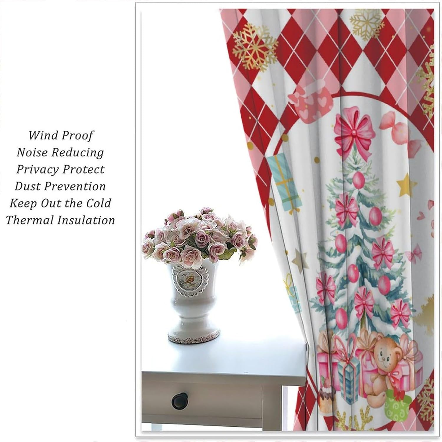 Christmas Girls Curtains for Kids Baby Teens Bedroom Living Room Nursery Home Kitchen Cafe Curtains Merry Christmas Snow Candy Cake Dessert Christmas Tree Cartoon Gift Drapes 2 Panel 42x54 Inch