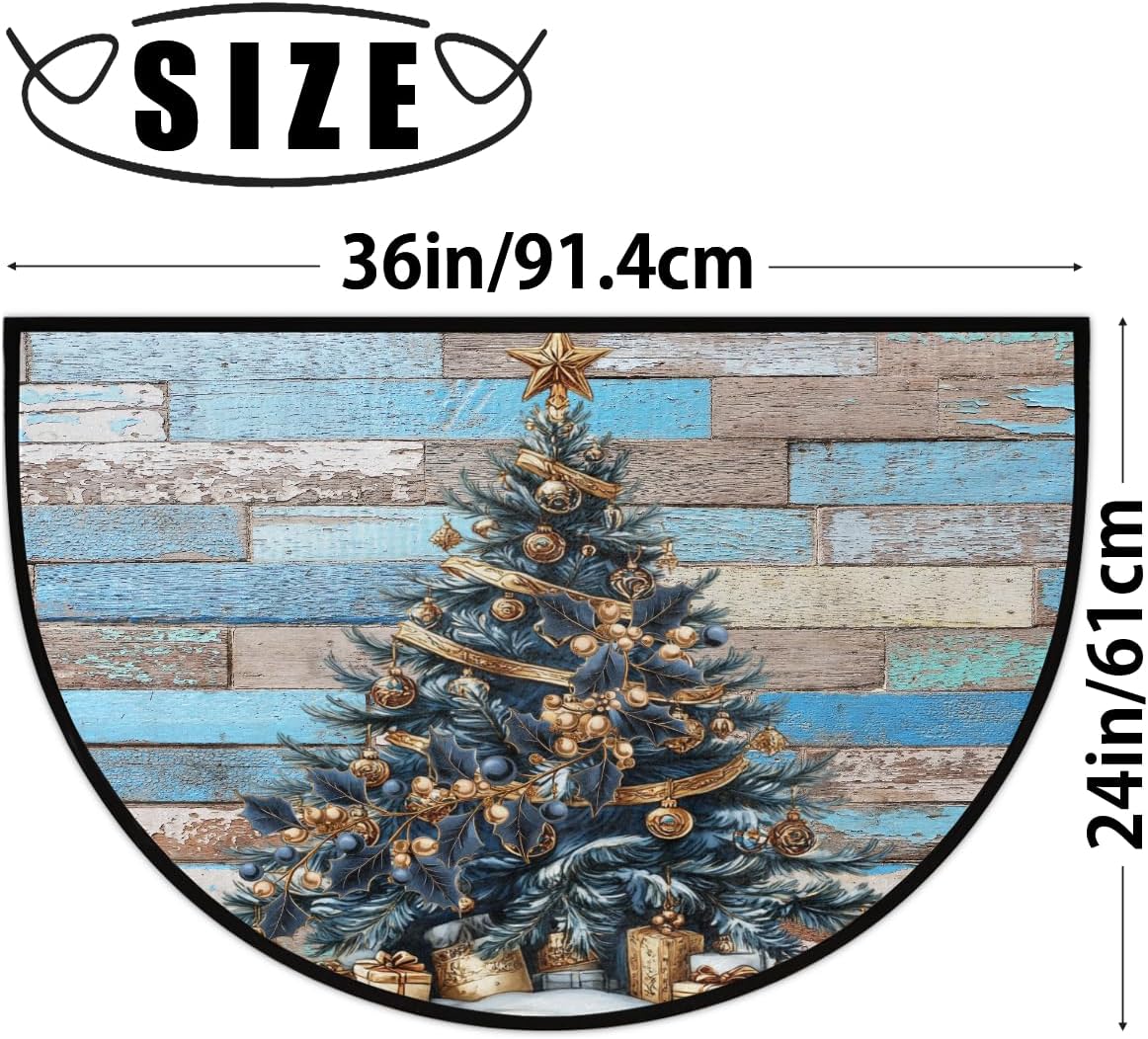 Beach Wood Art Half Round Door Mat Non Slip Washable Semi Circle Area Rug Absorbent Soft Half Moon Rug Floor Mat for Indoor Outdoor Kitchen Bathroom Patio Front Door Mat Decor