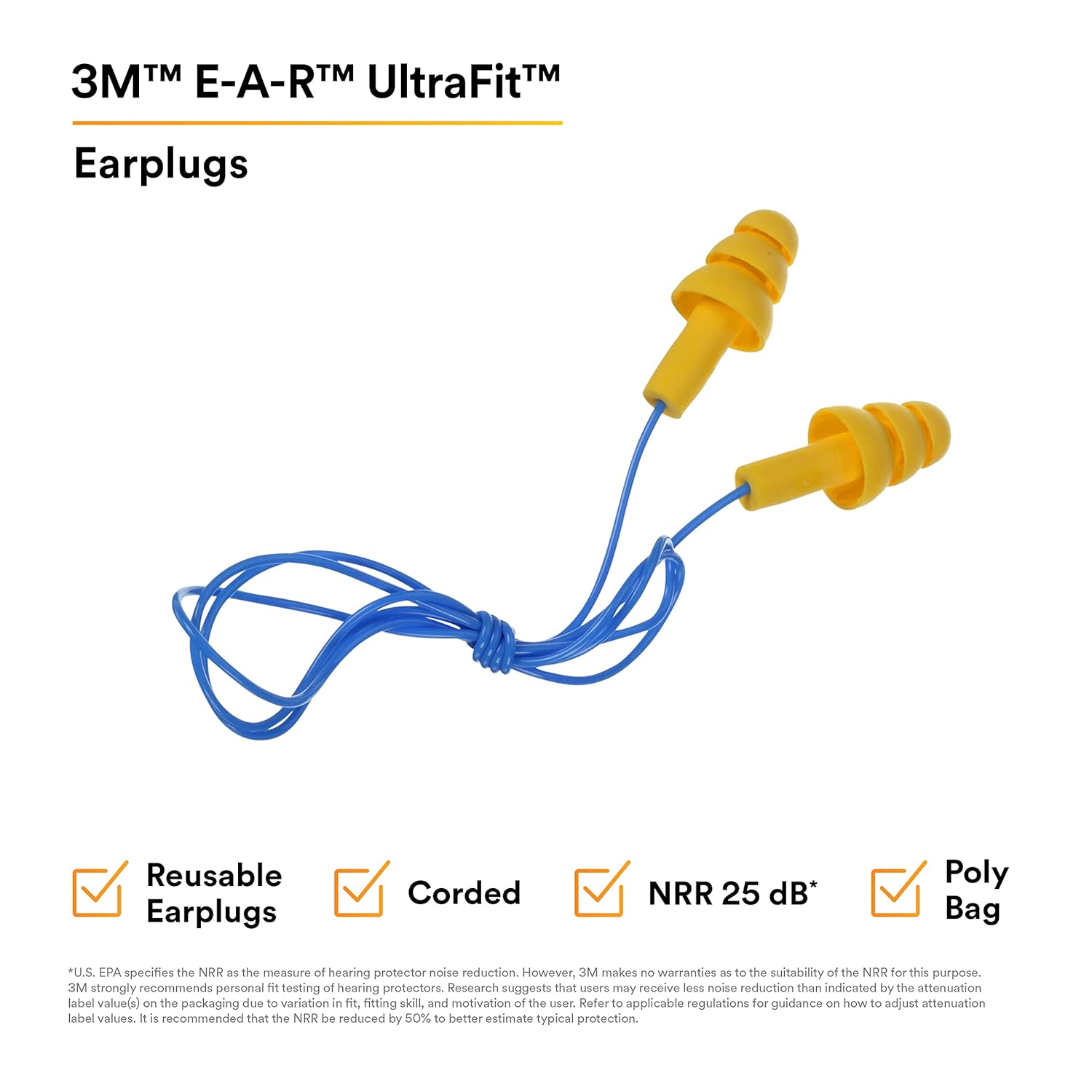 Lіmіtеd Dіѕсоunt 3M EAR Ultrafit Corded Ear Plugs 340-4004, 100-Pair, Yellow, Poly Bag
