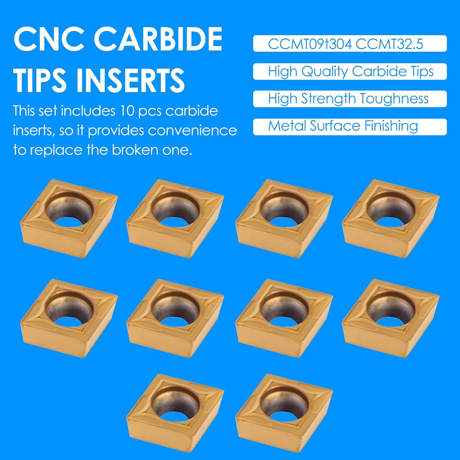 10pcs CNC Carbide Tips Inserts Blade Cutter Lathe Turning Tool with Box
