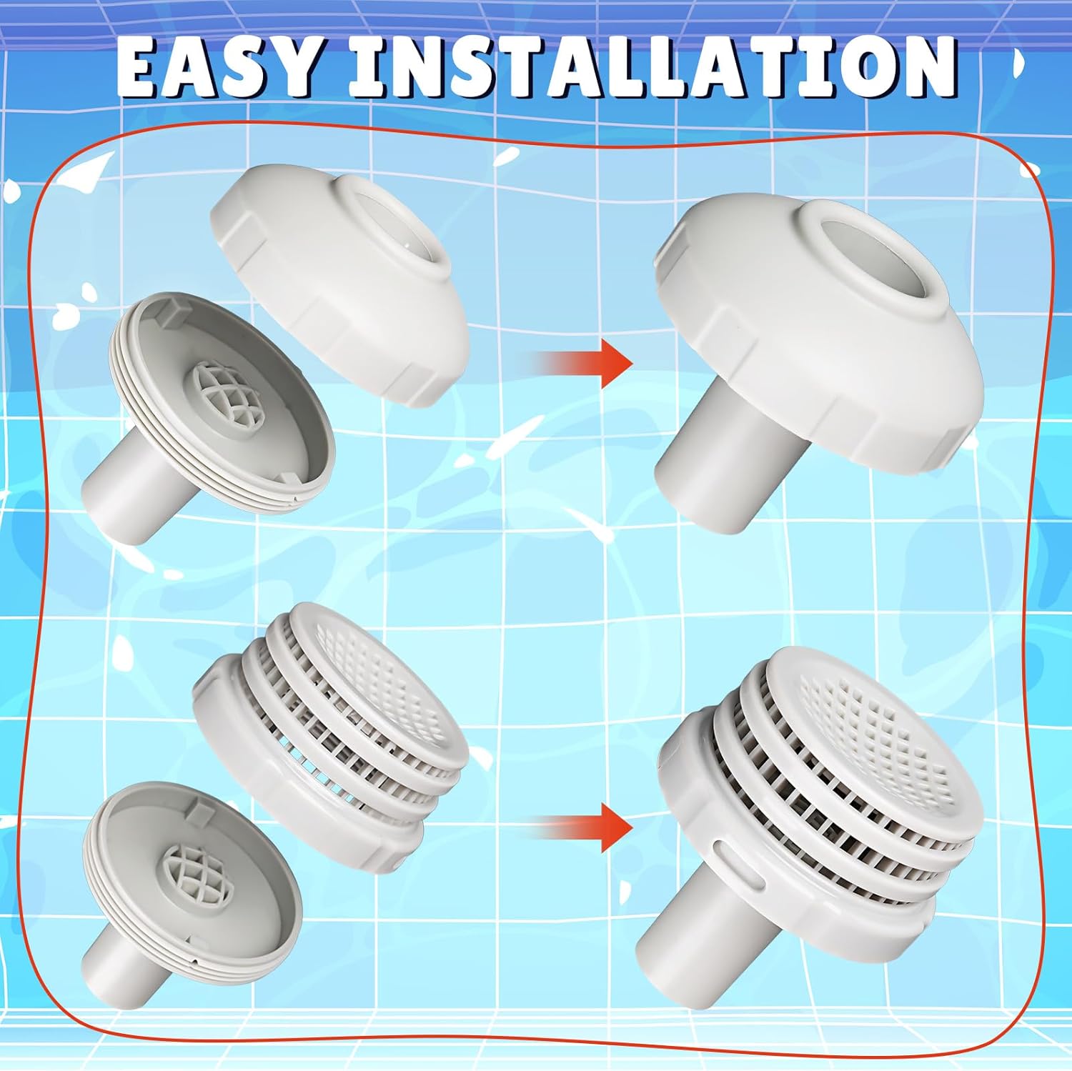 Tujoe 8 Pcs 25022E Swimming Pool Water Jet Connector Kits 25016 Above Ground Pool Skimmer Hose and Adapter B Set Replacement with Outlet Strainer Grid Inlet Nozzle and Hole Plug for Above Ground Pool