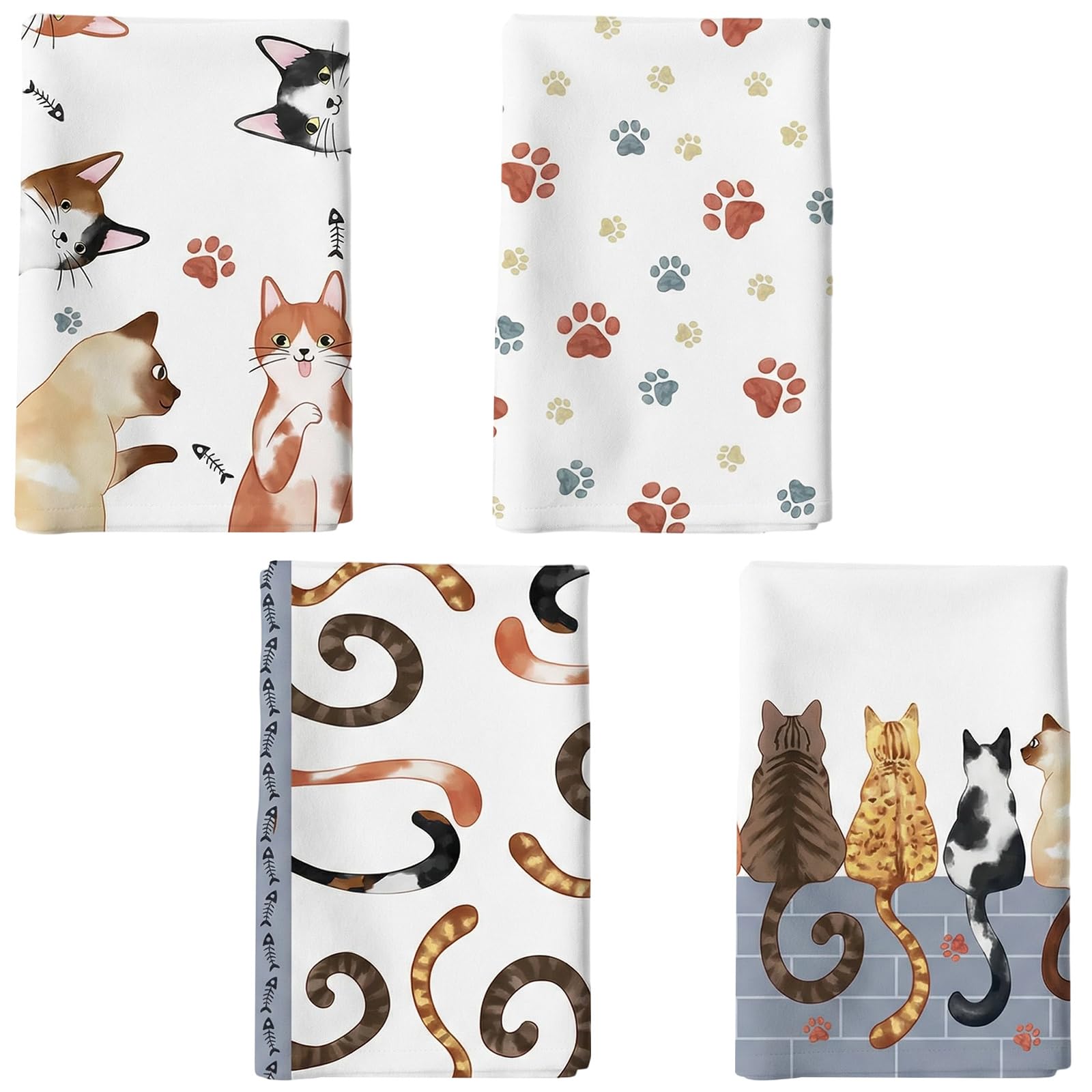 TW1TGOFT 4Pcs Tea Towels - Funny Cute Cat Tea Towels 48 * 70cm Microfibre Absorbent Soft Cleaning Cloth Towels for Anniversary Wedding Decoration Drying Dishes
