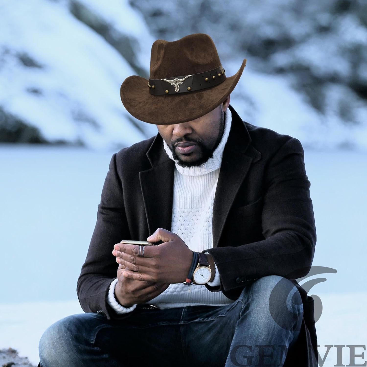 GEMVIE Suede Cowboy Hat for Men Women Roll up Brim Cowgirl Hat Classic Country Cowboy Hat - Image 2