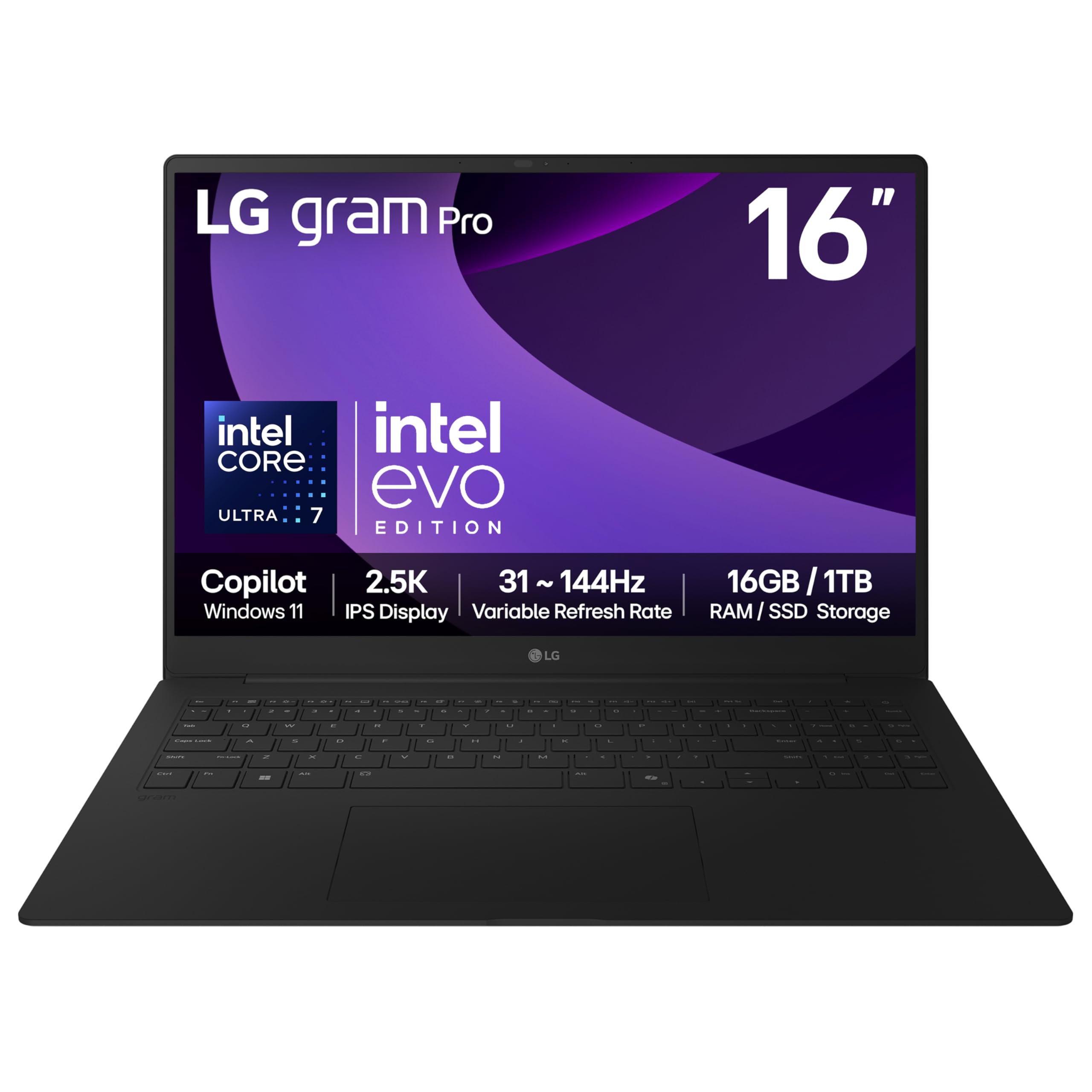 LG LG gram Pro 16Z90TP - 16 Inch 2.5K IPS 144Hz VRR, Ultra-Lightweight Laptop, Intel Core Ultra 7 255H - EVO Edition, 16GB RAM, 1TB