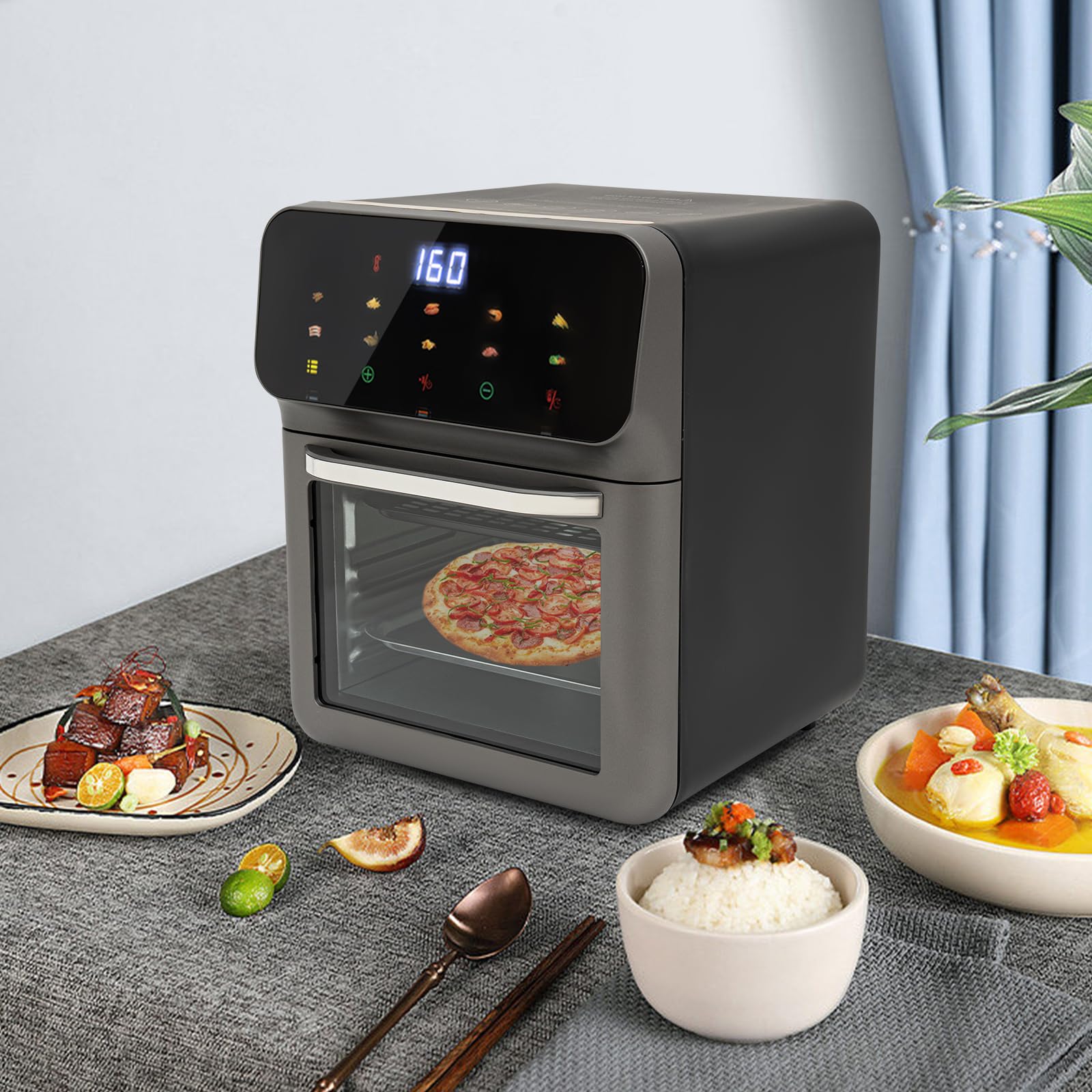 Forno elettrico da 13 l, mini forno da 1350 W, con schermo LCD e timer, forno multifunzione a 2 ripiani
