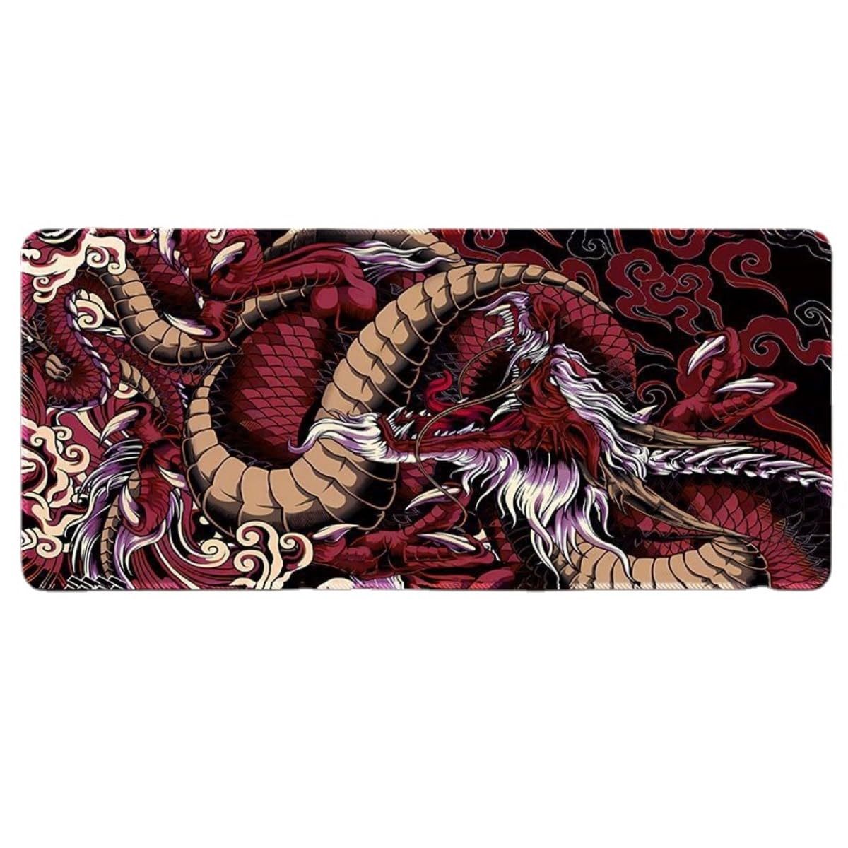 Large XXL Gaming Mouse Pad Stitched Edges Japanese Dragon Desk Mat for Computer, Work, Gamer, Office, Home - 35.4 x 15.7 in (d)