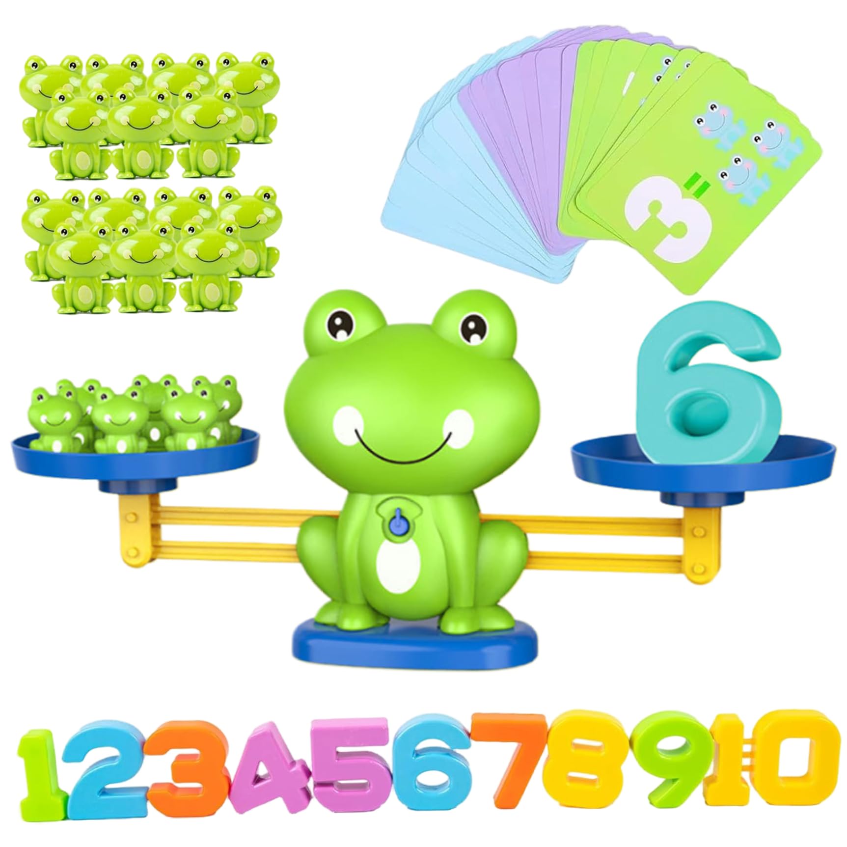 Huraoerrrr 1PCS Counting Toys, Frog Balance Game Plastic Scale Math with Number Cards Educational for Kids Age 3+