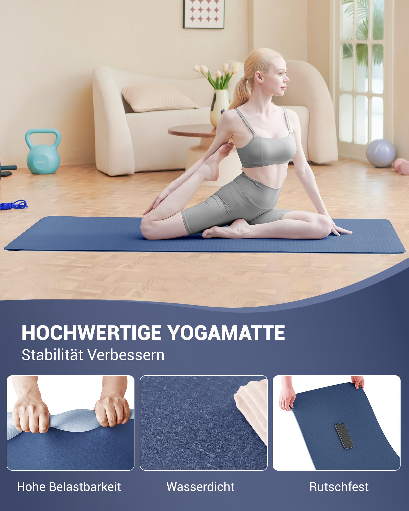 Good Nite Tappetini da Yoga da Donna Antiscivolo Con Superficie Testurizzata, Spessore 6 Mm, Con Cinghia Per Il Trasporto, Tappetino per Yoga, Pilates, Ginnastica (183 * 61 * 0,6 Cm)