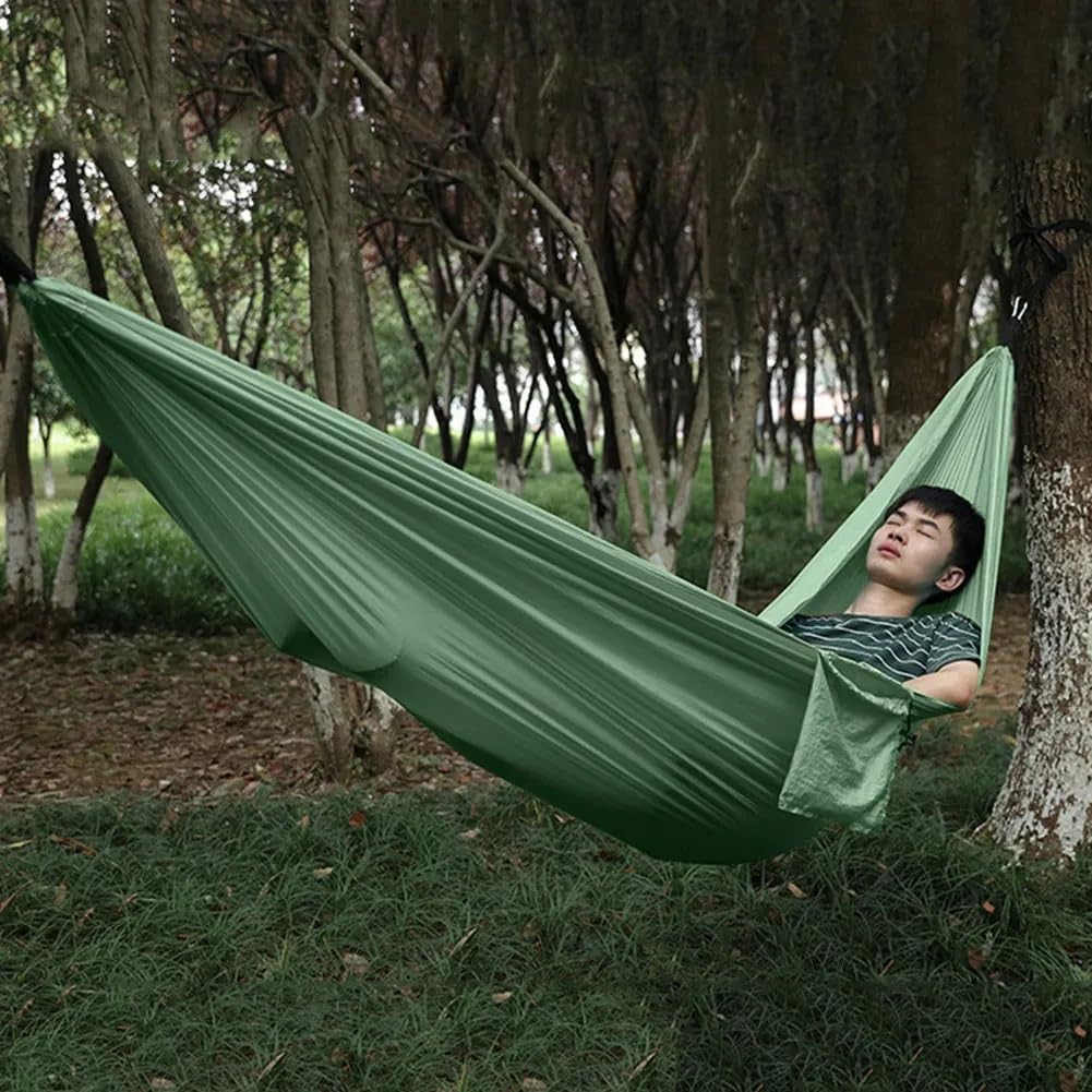 hamaki podróżne Hamak kempingowy Hamak kempingowy Outdoor Tourist wiszące hamaki na drzewie przenośny nylonowy hamak turystyczny do podróży z plecakiem z liną mocującą(E)