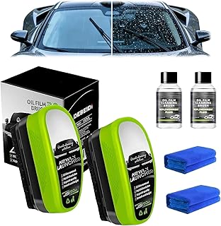 150ml Clear Vision Autoglasreiniger, 2pcs 2.0 Upgrade Glass Cleaner Scheibenreiniger, Car Glass Cleaner, Ölabweisende Folie für Autoscheiben, Ölfilm Reinigungsbürste, Klare Sicht bei Regen und Nebel