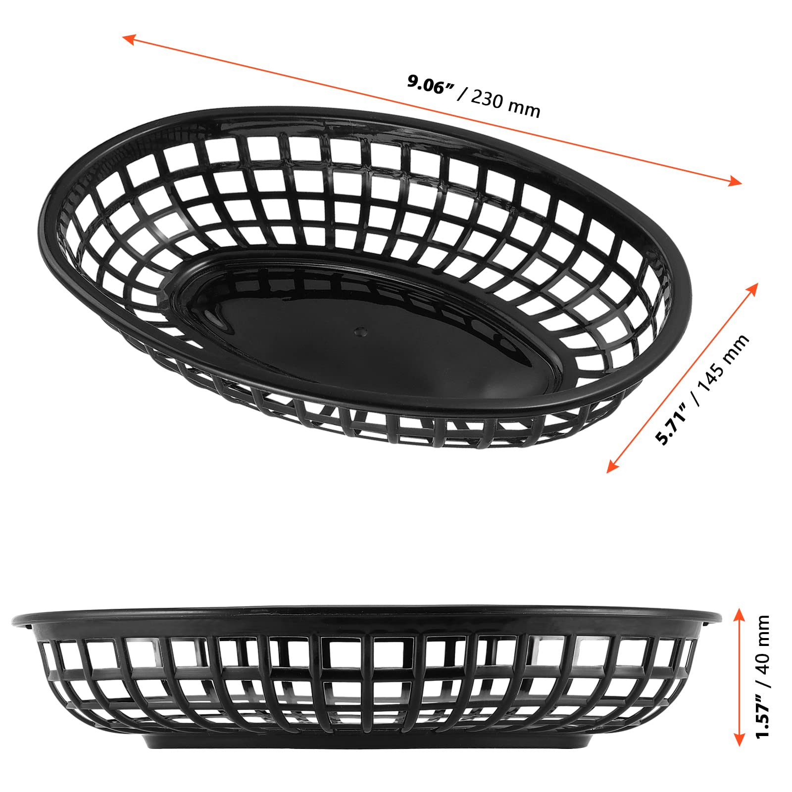 SINJEUN 60 Pack Oval Black Fast Food Baskets - 9