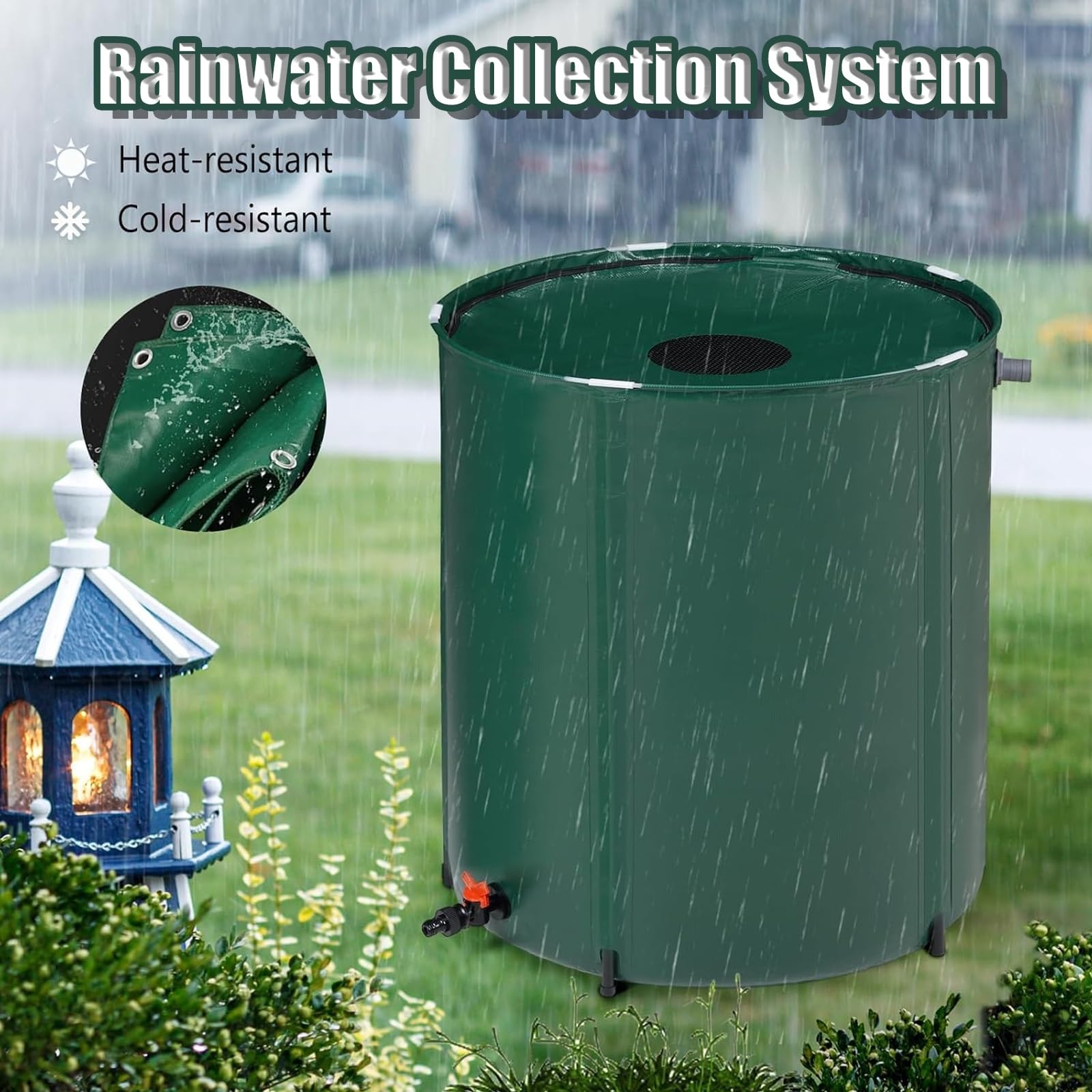 Sistema portátil de recolección de Agua de Lluvia de 1350 l para riego de Jardines (Negro)