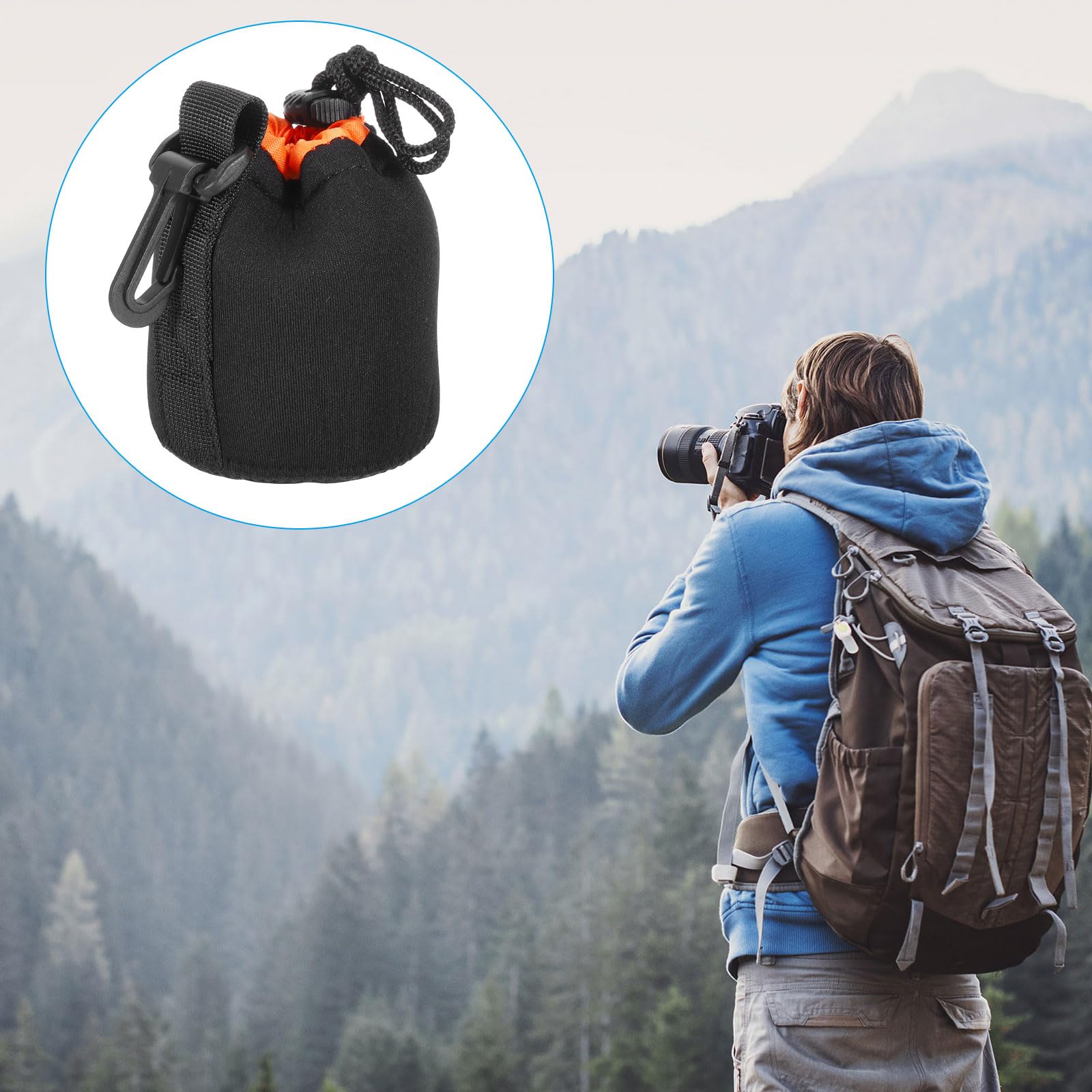 PATIKIL Borsa per Obiettivo Fotografico, 2 Pz,3.1" Idx3.9 H Sacchetto Coulisse Neoprene Spesso Protettivo Custodia Obiettivo Fotocamera Dslr, Tazze d'Acqua e Caffè, Nero, Arancione