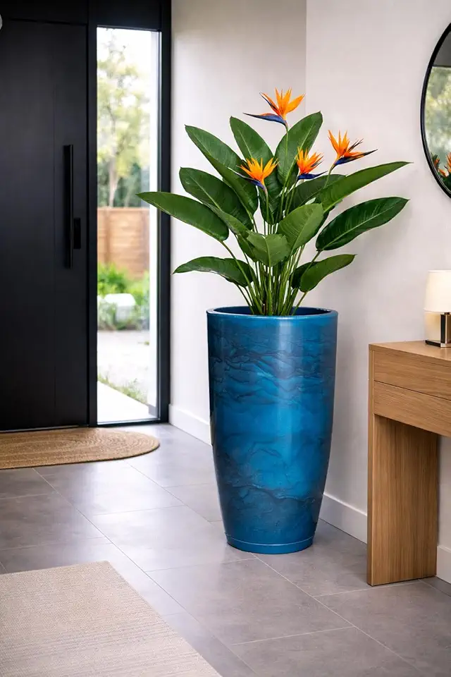 Vaso Grande Polietileno Plantas Marmorizado Jardim Varanda 48cm (Azul Petróleo)