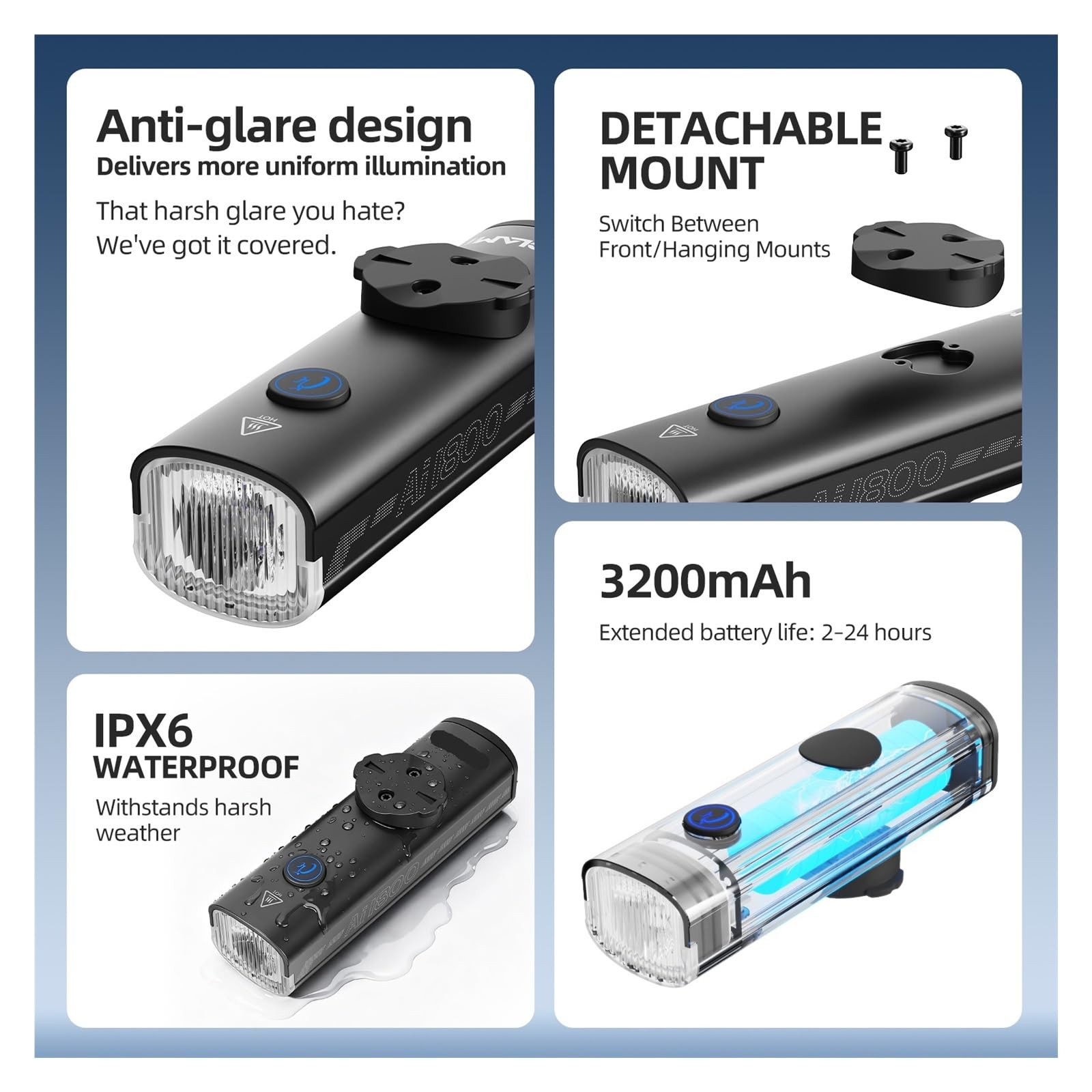 1 Uds AI1800 1800LM luz de Cabeza de Bicicleta de aleación de Aluminio