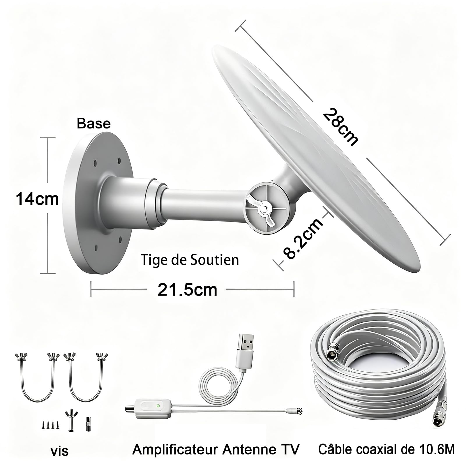 Antenne TV Exterieure Puissante DVB-T/DVB-T2, Antennes TNT Exterieur | Réception Omnidirectionnelle 720° Antenne TNT Exterieur Puissante, pour Camping Car, Caravane, Fourgon, Van, Camion, Bateau