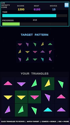 Quantum Flux Match Puzzle Game: Triangle Shape Rotate Memory Challenge – vue 3