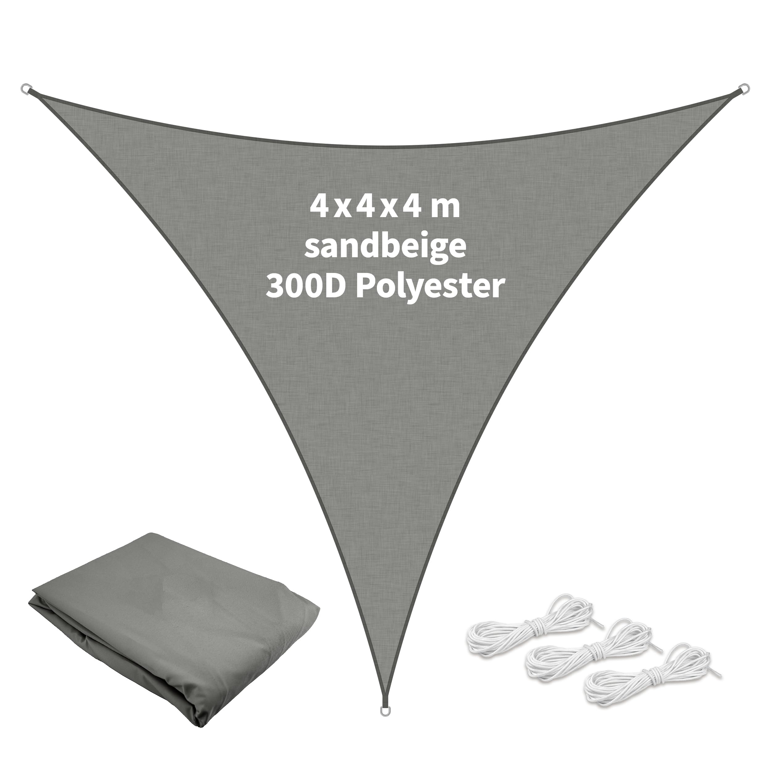 TTL GARDEN 4x4x4m Sonnensegel Dreieck gleichseitig anthrazit - Premium Polyester 300D 160g/m² 93% Abschattung - Sonnenschutz & Wetterschutz für Garten, Balkon & Terrasse, mit 3X Schnur 1,5m