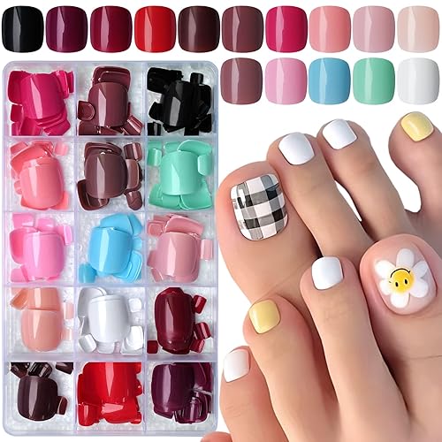 LuckForever 360 piezas de uñas cortas cuadradas a presión en uñas de los pies de colores falsas puntas de uñas postizas de cobertura completa uñas