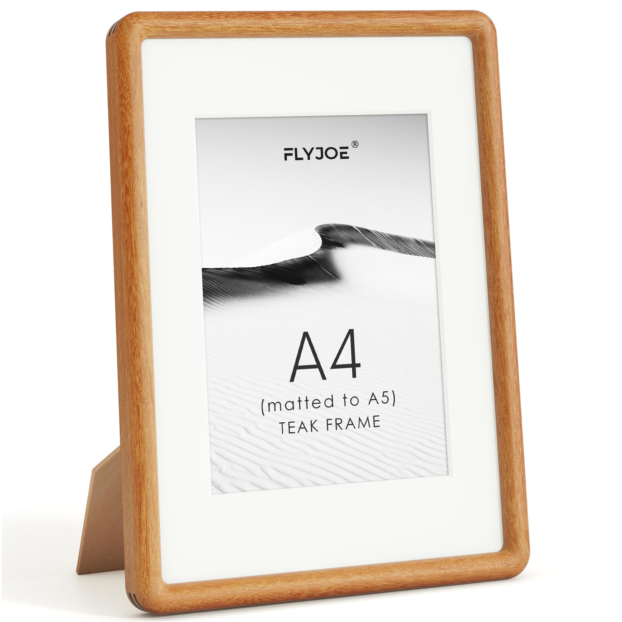 Solid Wood Picture Frame with Mat, Teak, A4, Tempered Glass